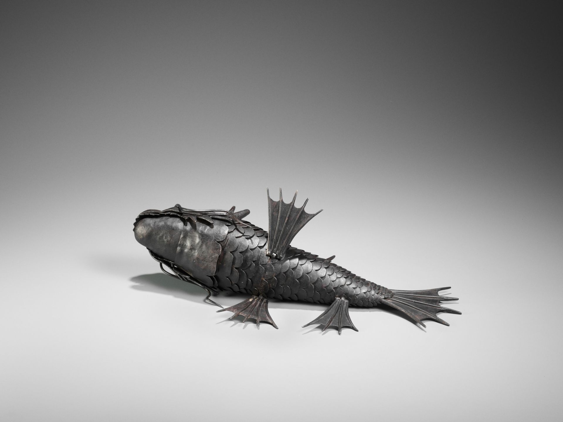 A RARE MYOCHIN SCHOOL IRON ARTICULATED JIZAI OKIMONO OF A SCHACHIHOKO (DRAGON FISH) - Image 16 of 16