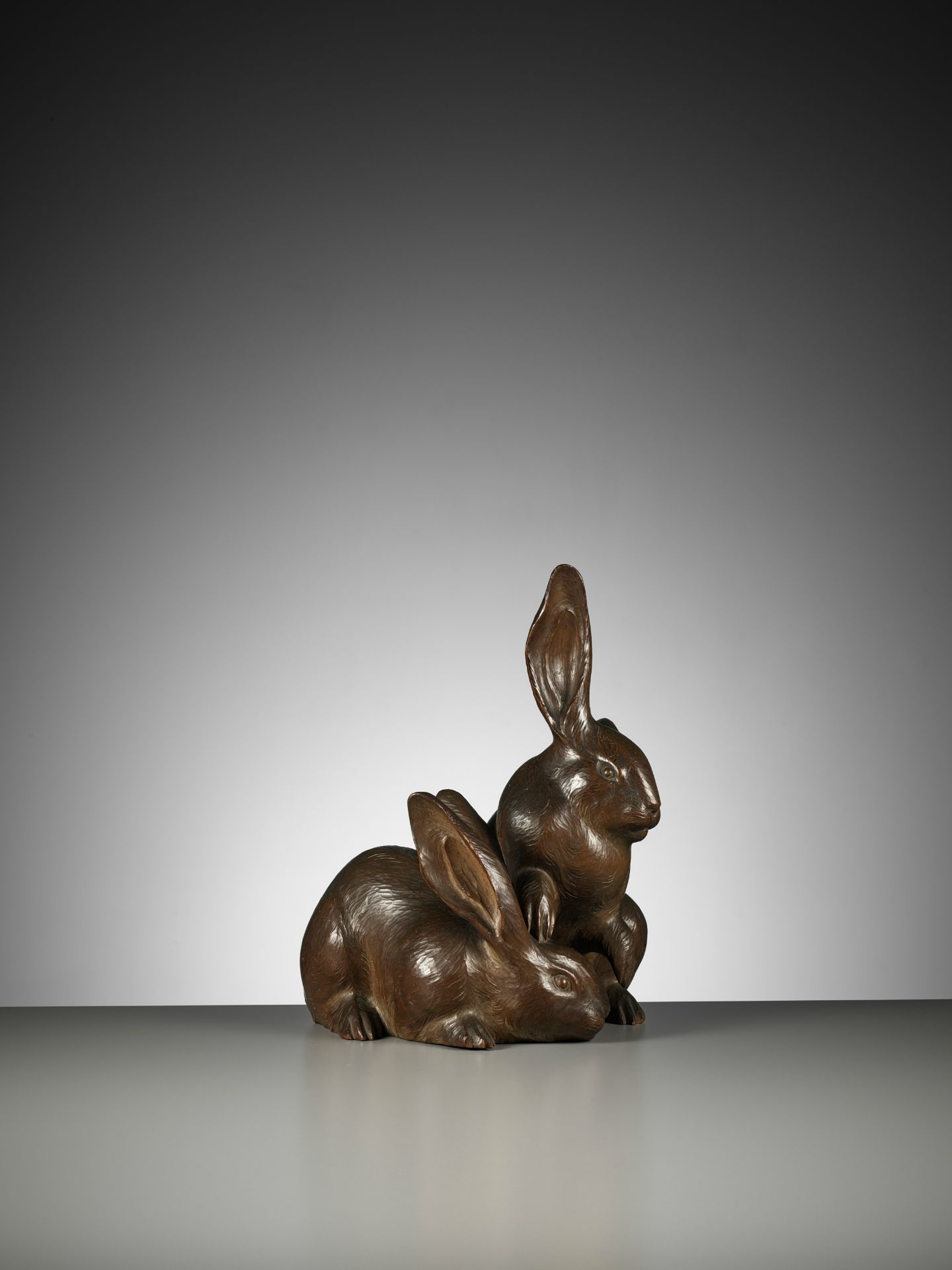 HIROYUKI: A FINE BOXWOOD OKIMONO OF LONG-EARED HARES - Image 9 of 13