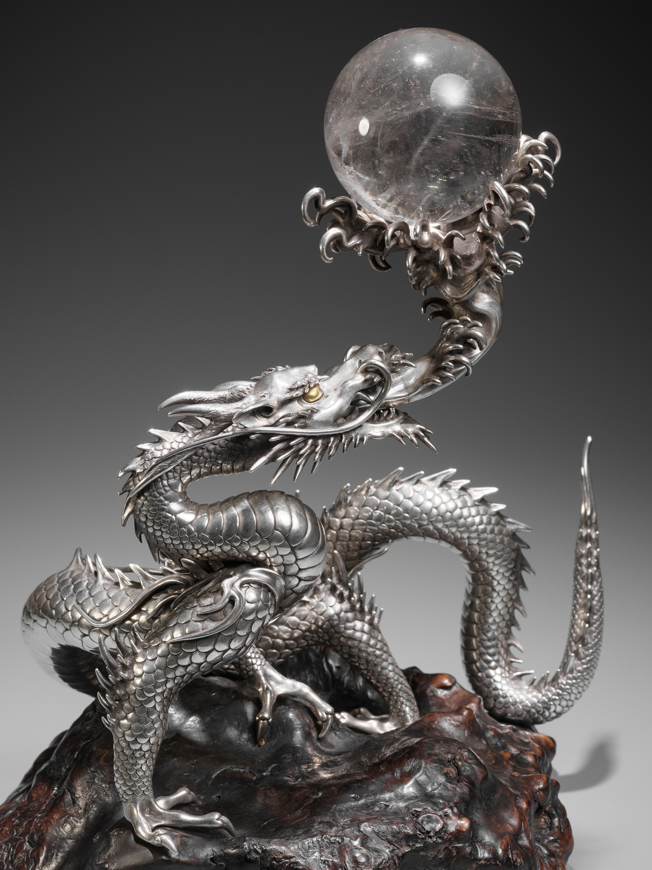 SANMI: A MASTERFUL SILVER OKIMONO OF A DRAGON WITH ROCK CRYSTAL SPHERE - Image 18 of 21