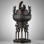 SHOKAKEN: A LARGE AND EXCEPTIONAL BRONZE KORO (INCENSE BURNER) AND COVER WITH THE JUNISHI