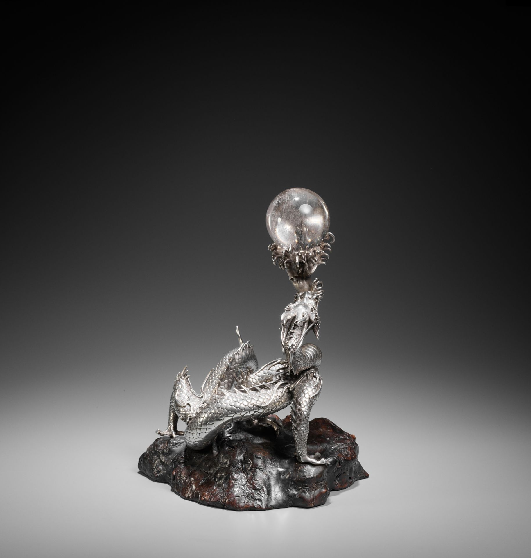 SANMI: A MASTERFUL SILVER OKIMONO OF A DRAGON WITH ROCK CRYSTAL SPHERE - Image 11 of 21