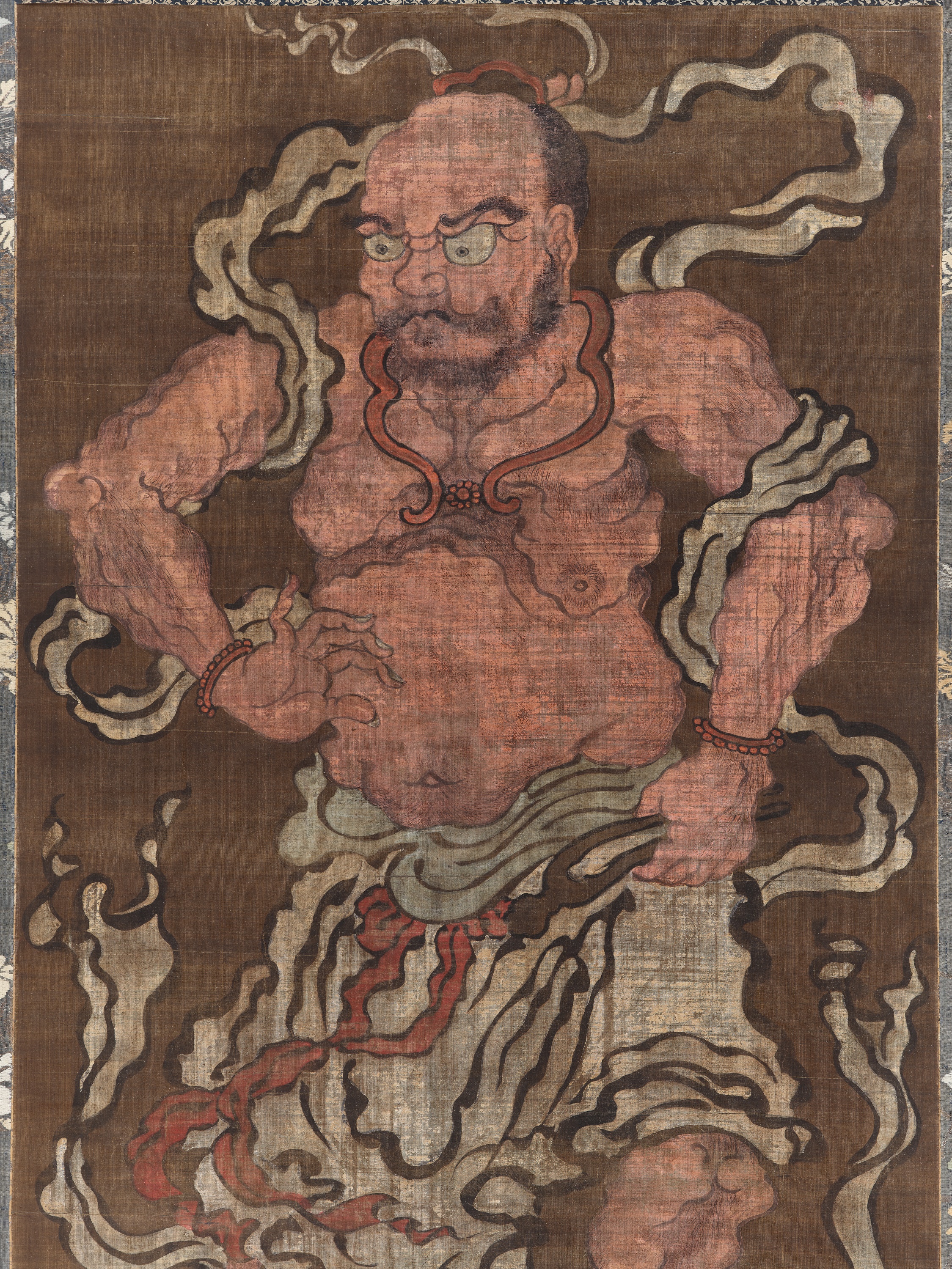 AN IMPRESSIVE PAIR OF LARGE SCROLL PAINTINGS DEPICTING NIO GUARDIANS - Image 4 of 7