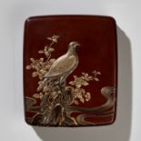 SHOGAKU: A SUPERB LACQUER SUZURIBAKO DEPICTING AN AUTUMNAL SCENE WITH FALCON AND SPARROWS