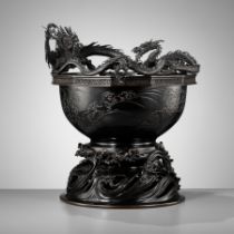 HIDEMITSU: A LARGE AND IMPRESSIVE BRONZE BOWL WITH TWO DRAGONS