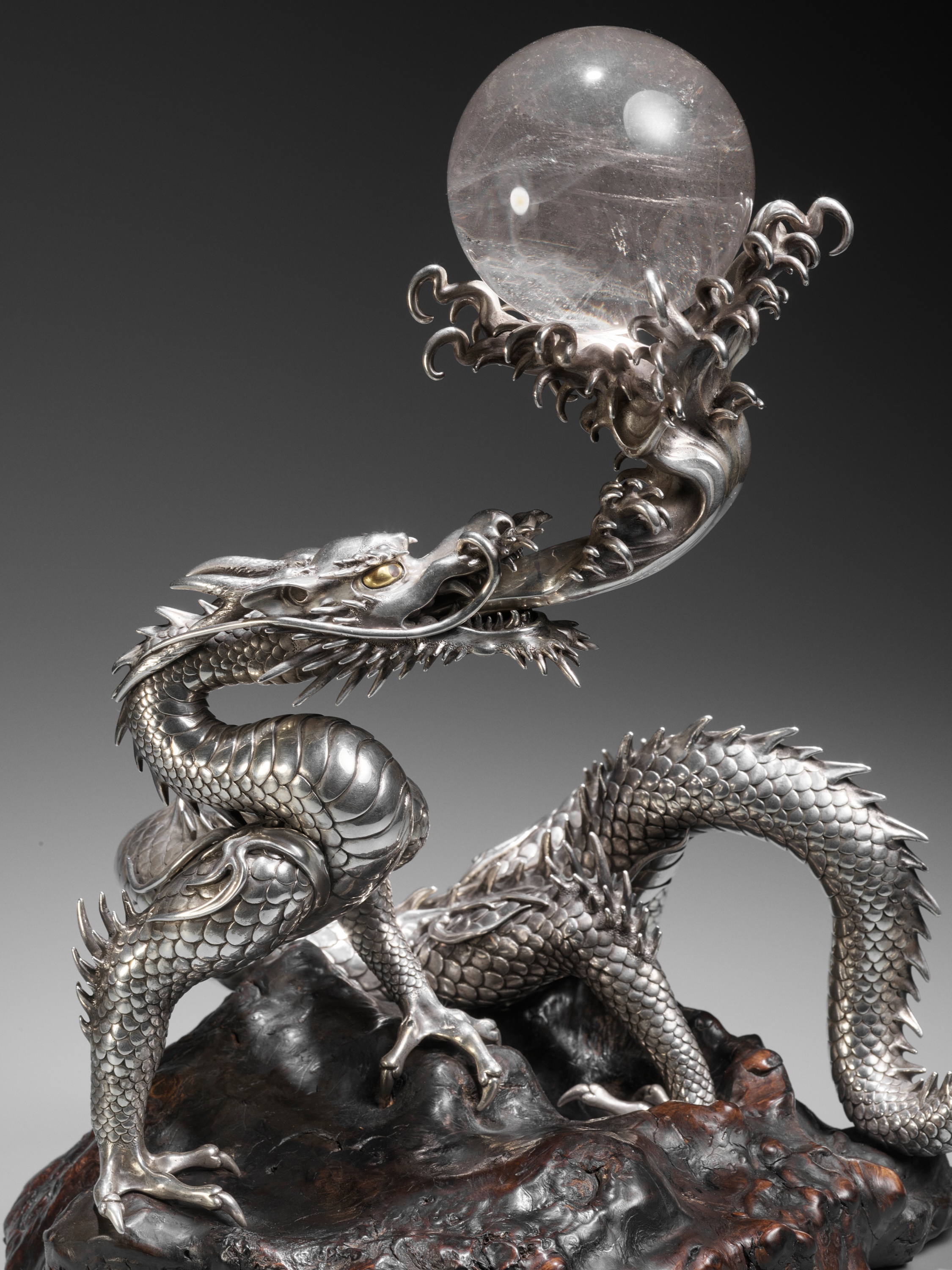 SANMI: A MASTERFUL SILVER OKIMONO OF A DRAGON WITH ROCK CRYSTAL SPHERE - Image 19 of 21