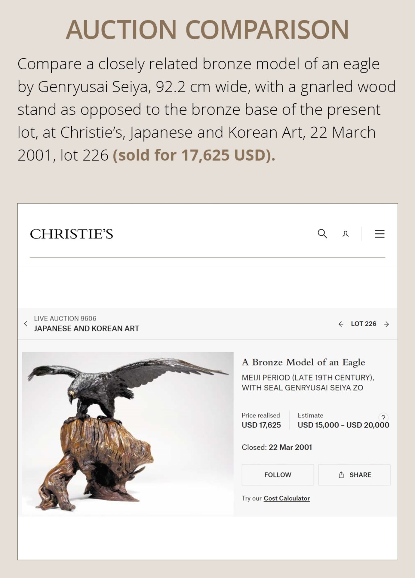 GENRYUSAI SEIYA: A VERY LARGE AND IMPRESSIVE BRONZE OKIMONO OF AN EAGLE - Image 5 of 12