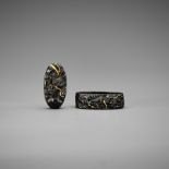 HOSAI: A SUPERB SHAKUDO AND GOLD FUCHI AND KASHIRA WITH DRAGONS AMONGST CRASHING WAVES