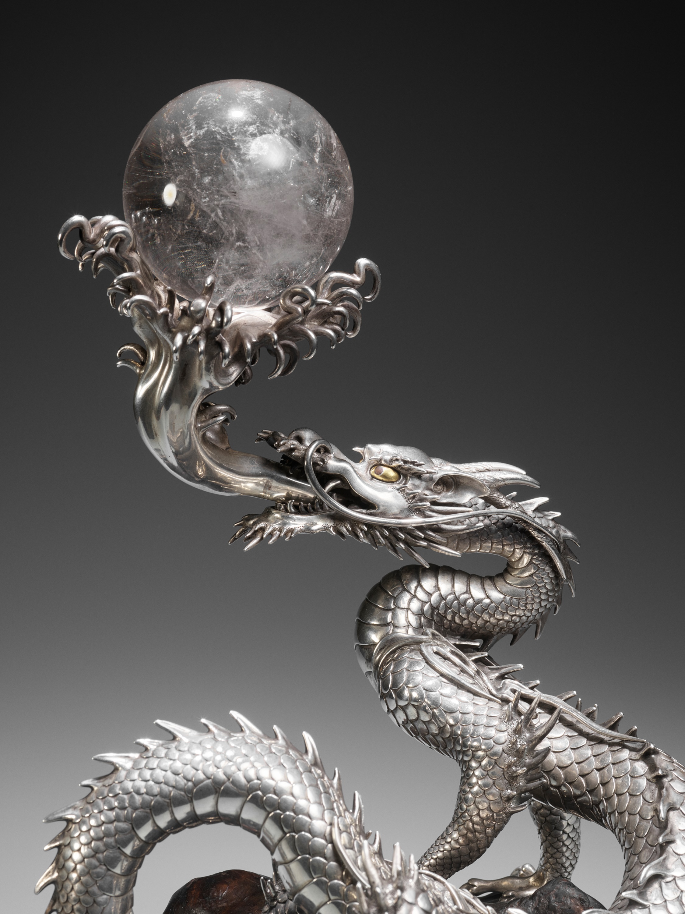 SANMI: A MASTERFUL SILVER OKIMONO OF A DRAGON WITH ROCK CRYSTAL SPHERE - Image 6 of 21