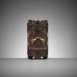 HOKKYO SESSAI: AN EXTREMELY RARE BAMBOO ZUSHI (PORTABLE SHRINE) WITH STAG ANTLER MOUNTS