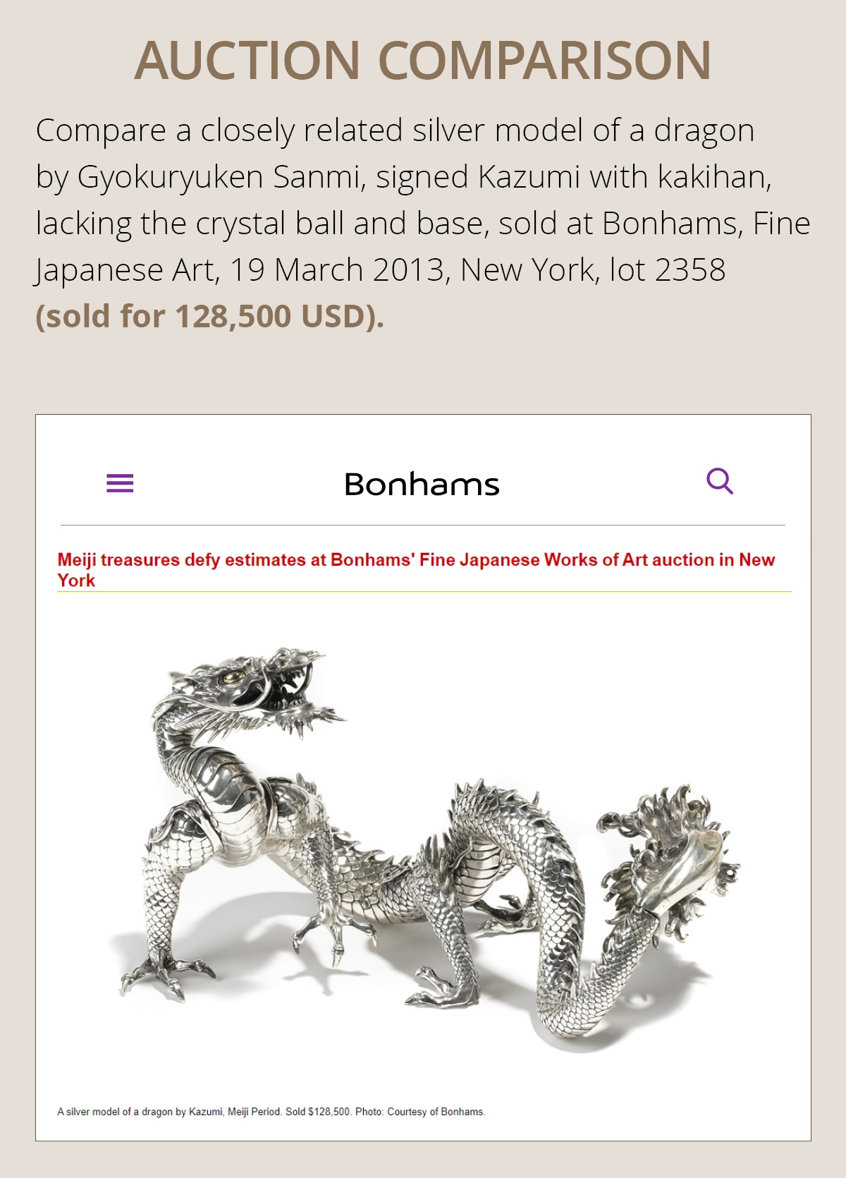 SANMI: A MASTERFUL SILVER OKIMONO OF A DRAGON WITH ROCK CRYSTAL SPHERE - Image 5 of 21