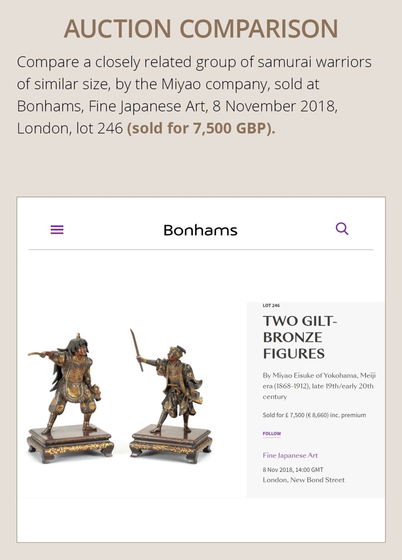 A PAIR OF PARCEL-GILT BRONZE FIGURES DEPICTING SAMURAI WARRIORS - Bild 7 aus 17