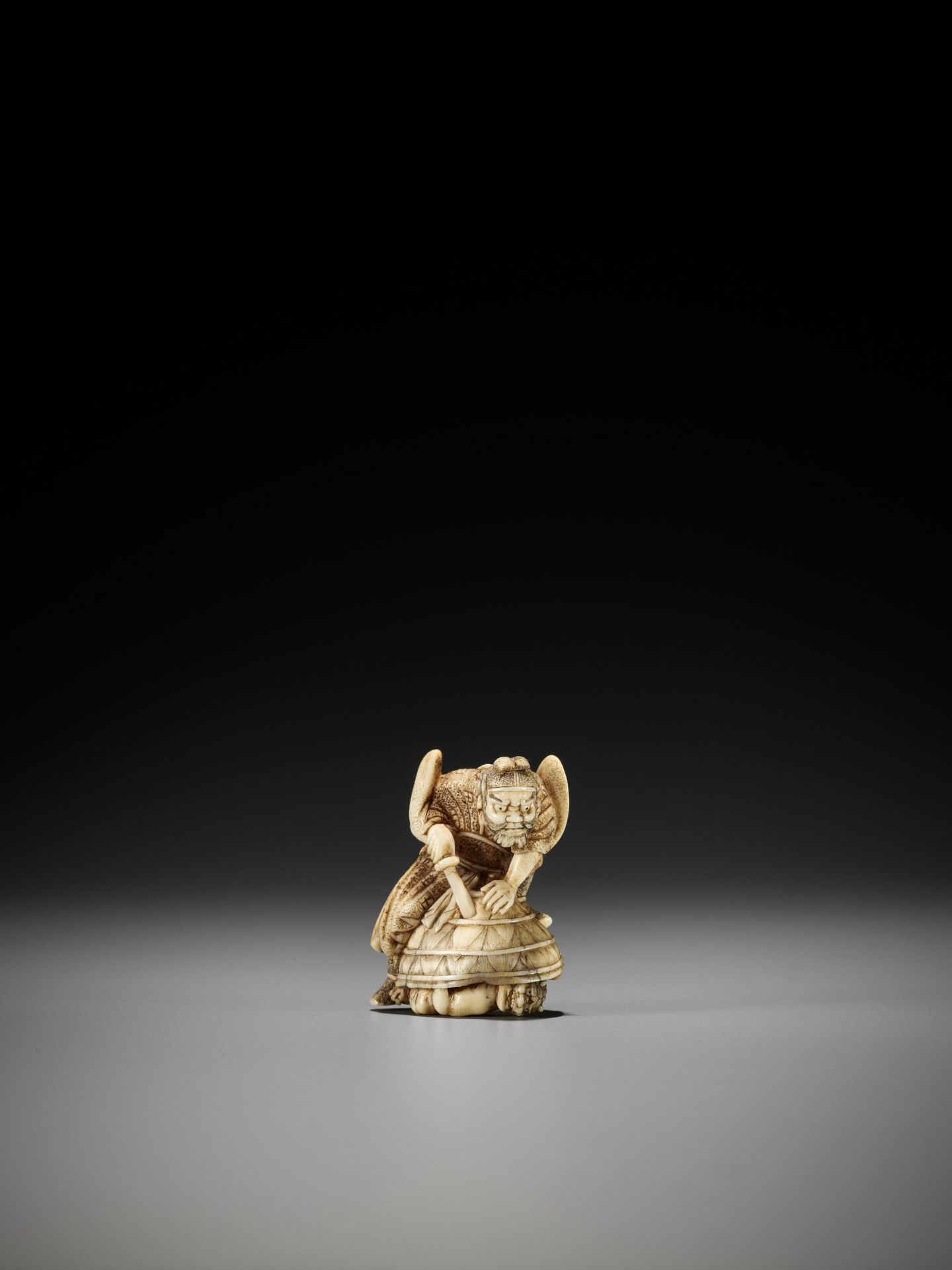 HIDEMASA: AN AMUSING IVORY NETSUKE OF SHOKI AND ONI - Image 3 of 10