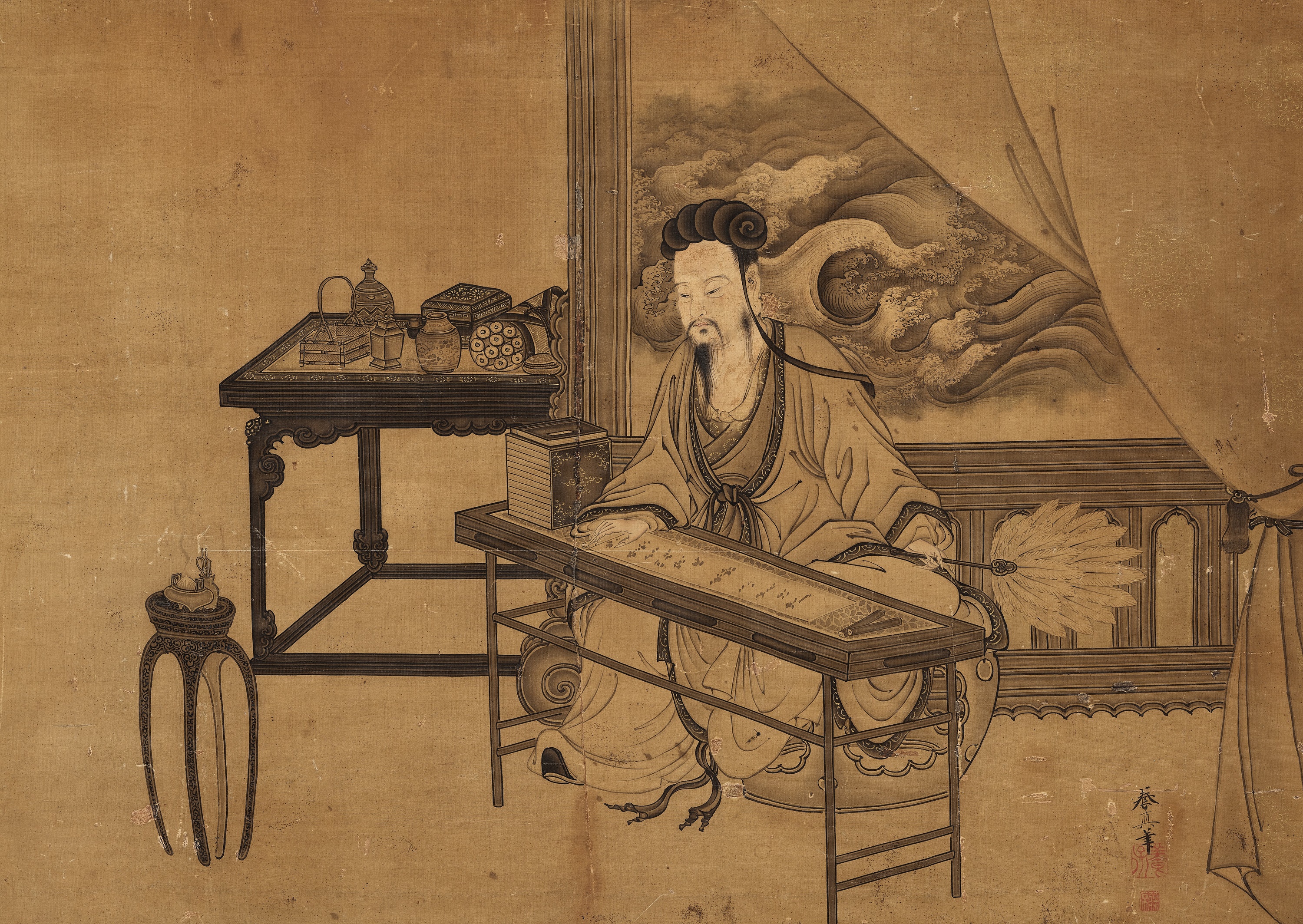 KOTO YOSHIN: A FINE KANO SCHOOL PAINTING OF 'SCHOLAR READING A SCROLL' - Image 2 of 8