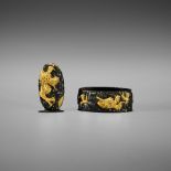 MASATOMO: A FINE SHAKUDO AND GOLD FUCHI AND KASHIRA WITH DRAGONS IN CRASHING WAVES