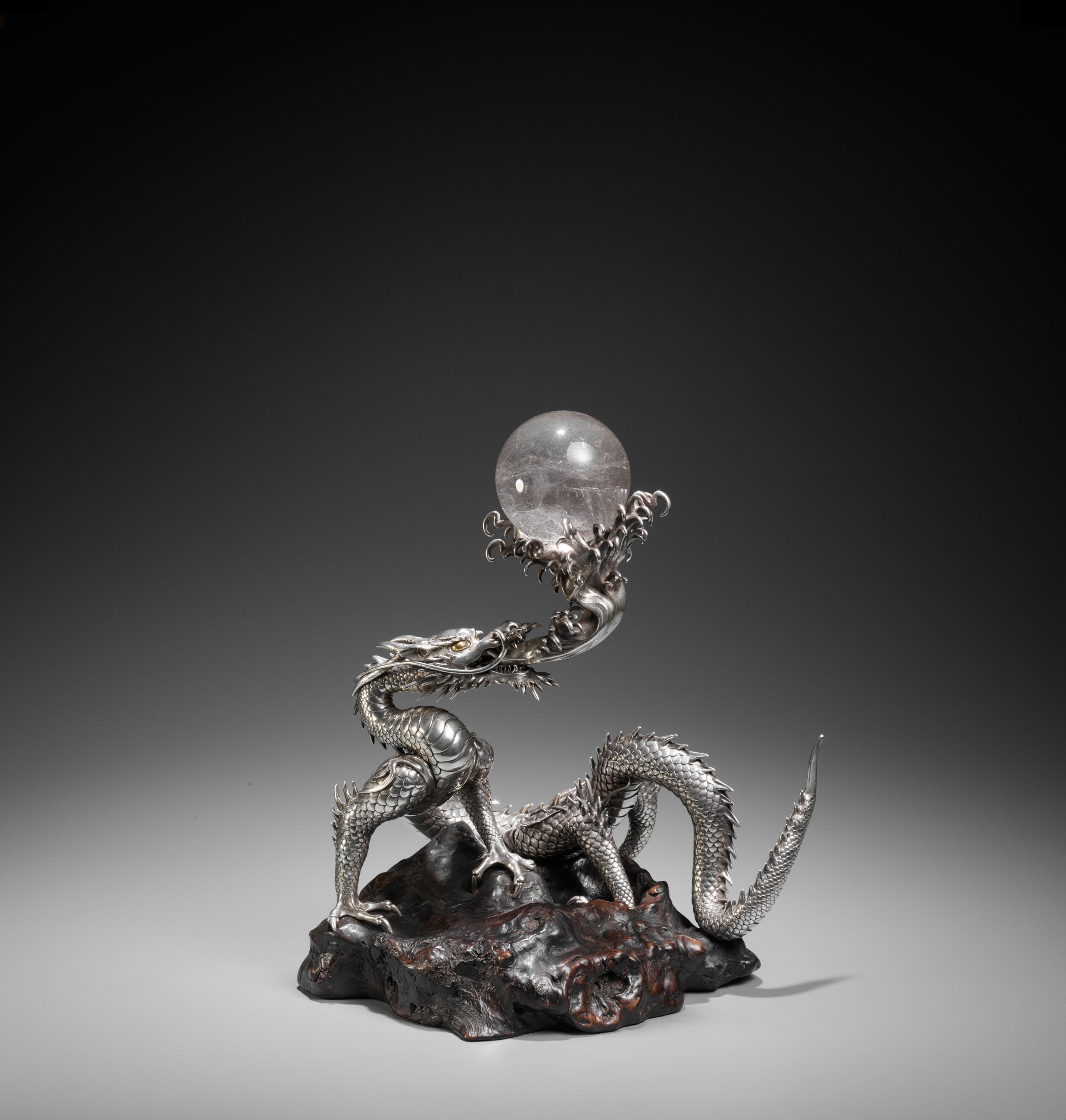 SANMI: A MASTERFUL SILVER OKIMONO OF A DRAGON WITH ROCK CRYSTAL SPHERE - Image 13 of 21