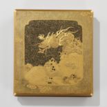 A FINE AND RARE GOLD LACQUER SUZURIBAKO DEPICTING A DRAGON, TIGERS, AND A LEOPARD (FEMALE TIGER)