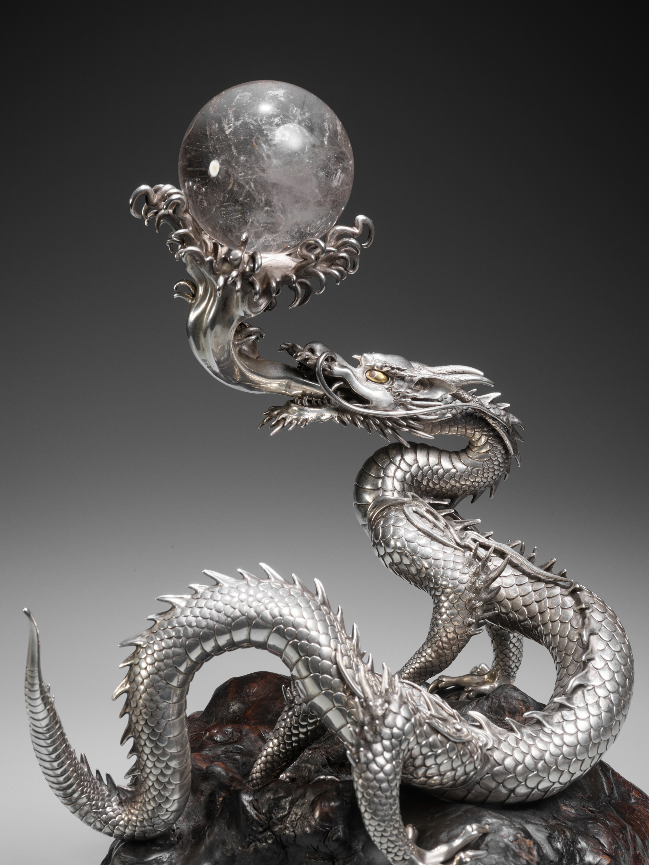 SANMI: A MASTERFUL SILVER OKIMONO OF A DRAGON WITH ROCK CRYSTAL SPHERE - Image 16 of 21