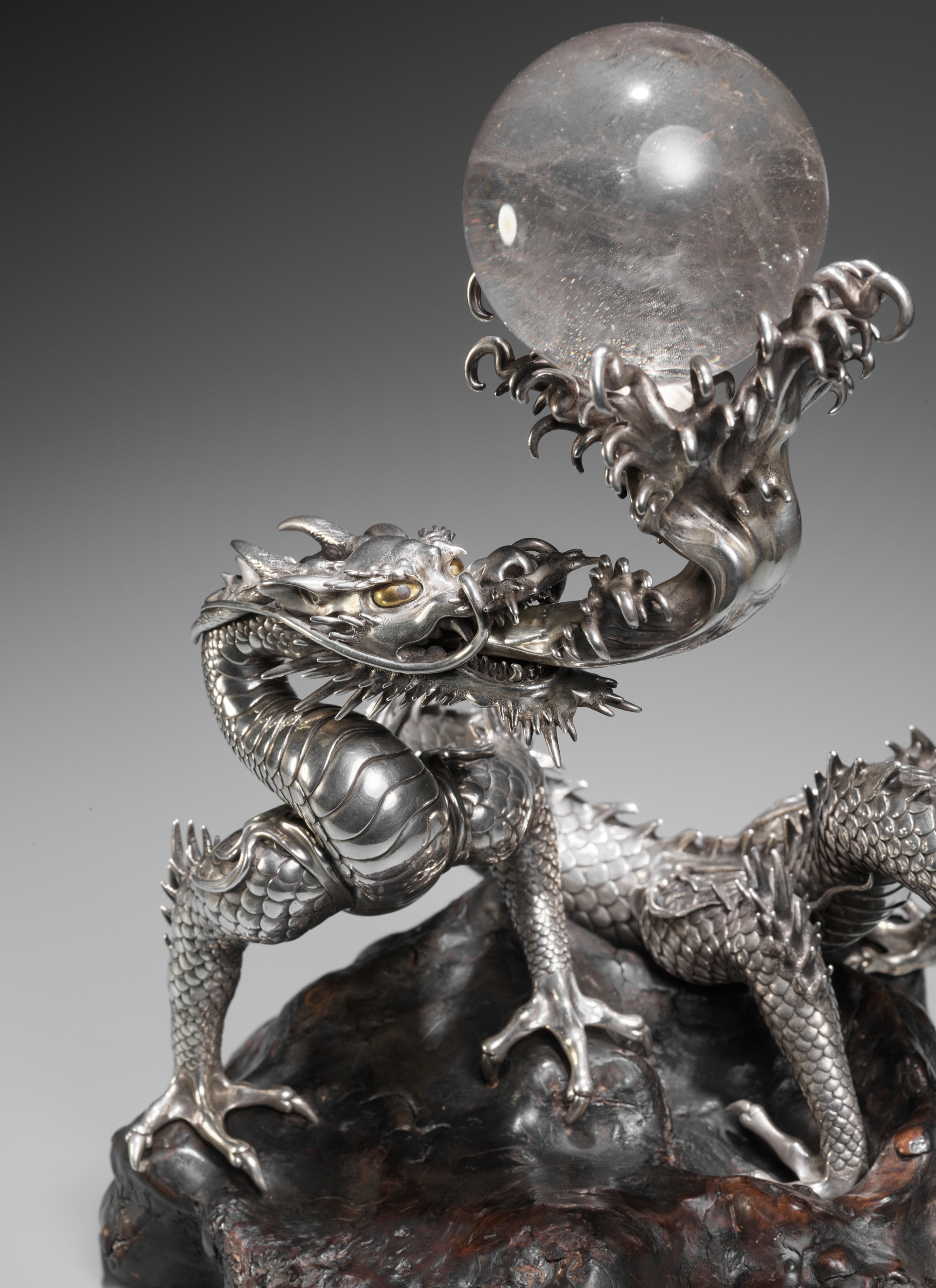 SANMI: A MASTERFUL SILVER OKIMONO OF A DRAGON WITH ROCK CRYSTAL SPHERE - Image 20 of 21