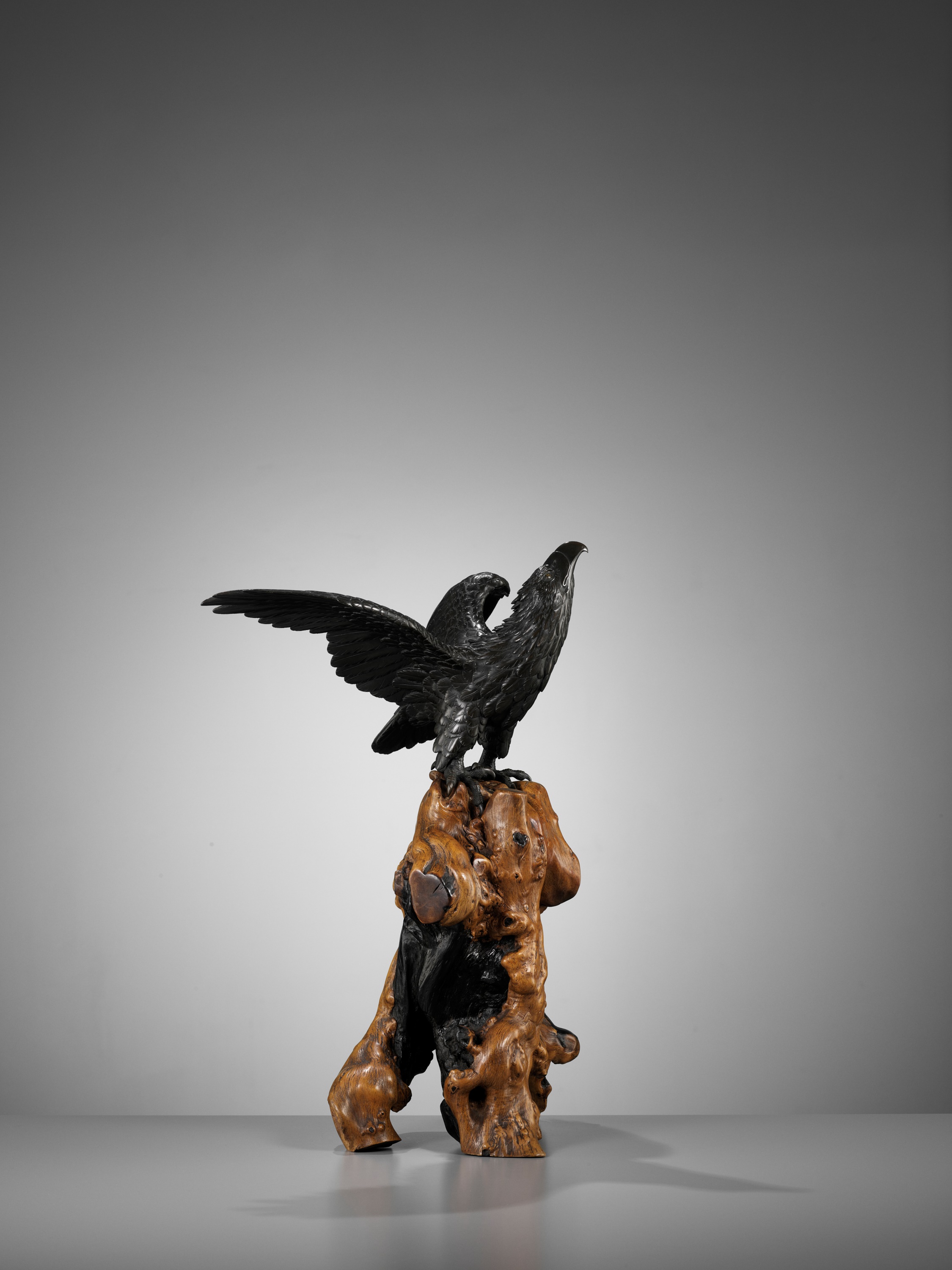 AKASOFU GYOKKO: AN IMPRESSIVE AND RARE BRONZE OKIMONO OF AN ASCENDING EAGLE - Image 12 of 18