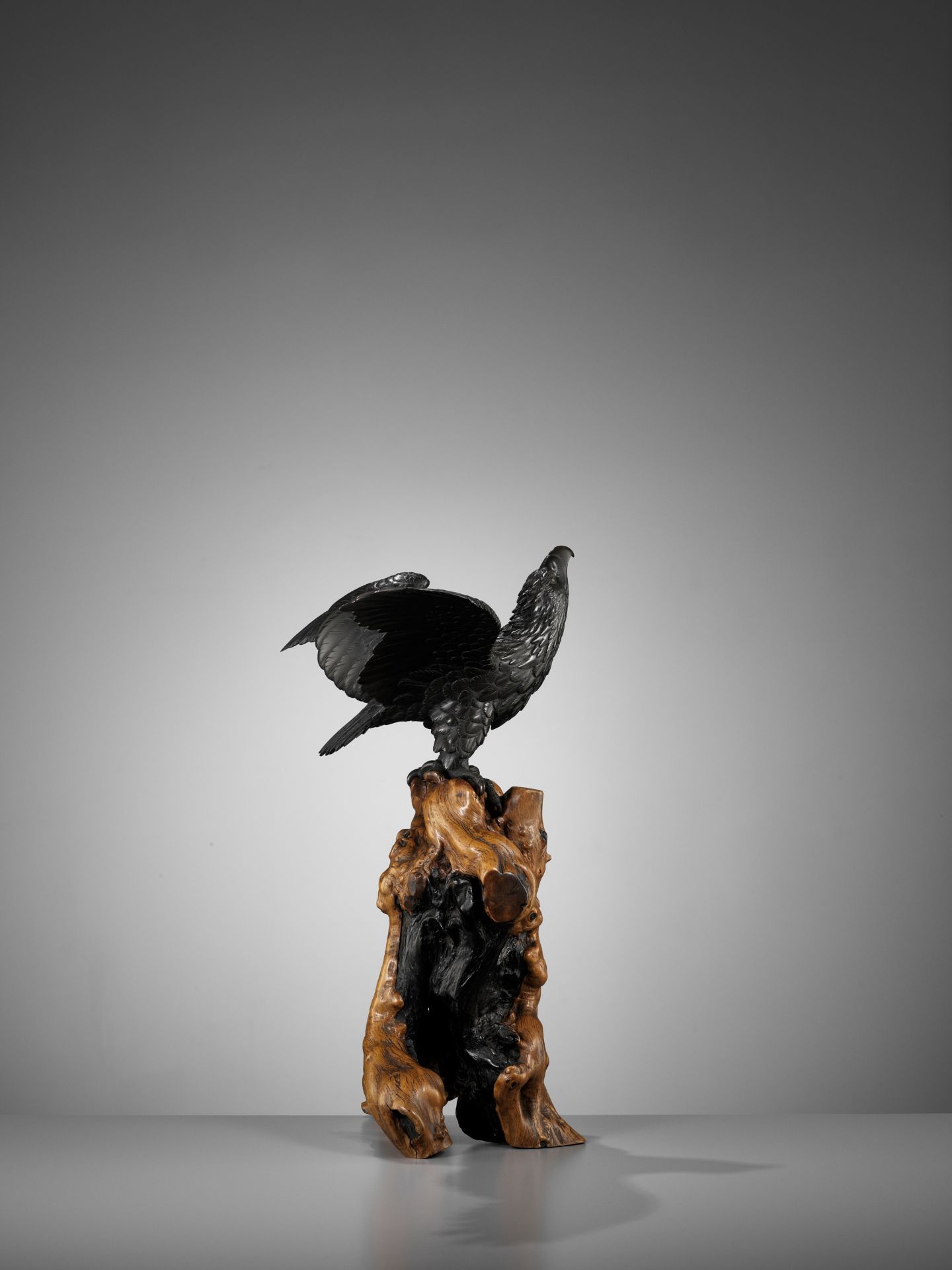 AKASOFU GYOKKO: AN IMPRESSIVE AND RARE BRONZE OKIMONO OF AN ASCENDING EAGLE - Image 10 of 18
