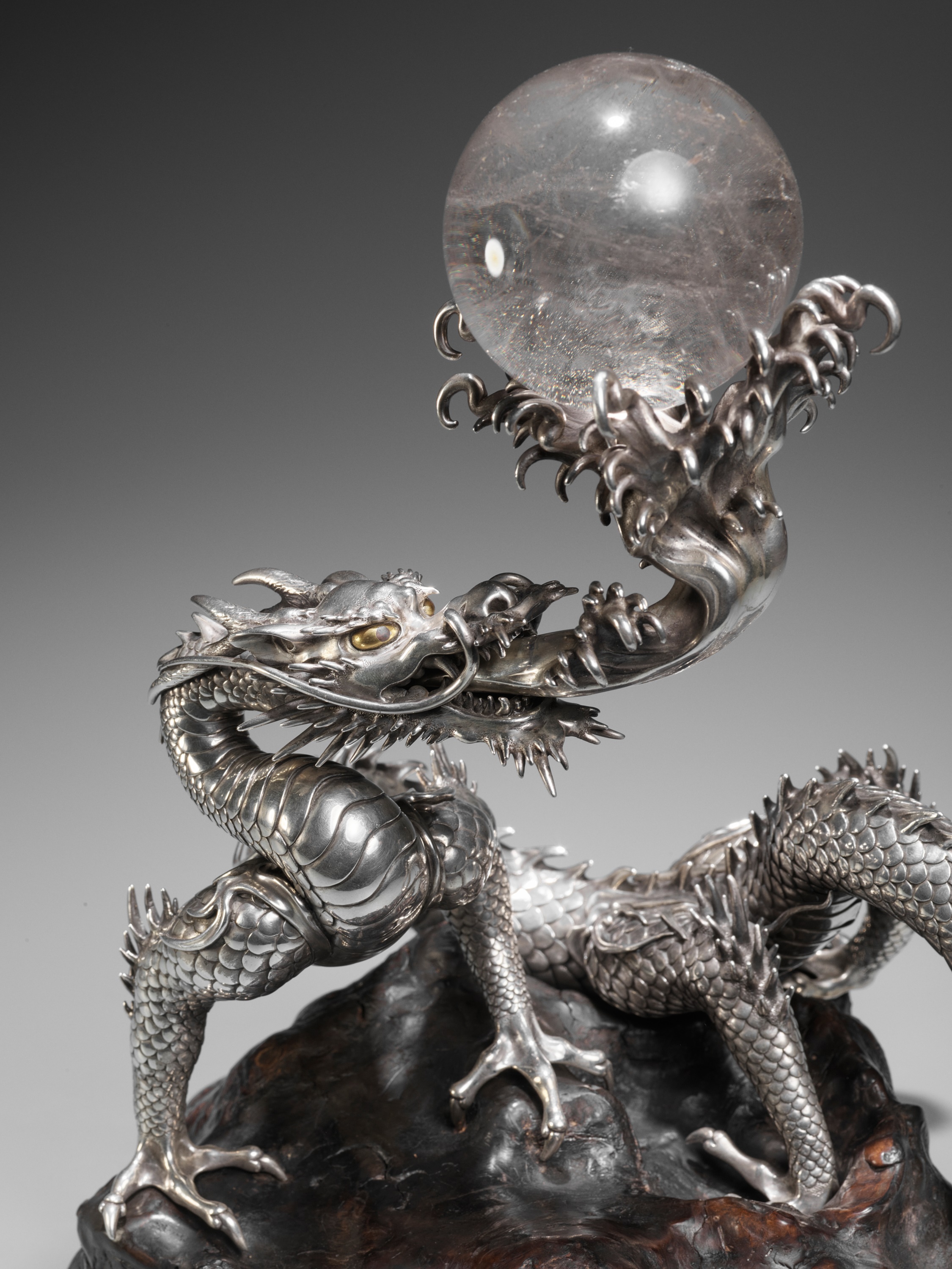 SANMI: A MASTERFUL SILVER OKIMONO OF A DRAGON WITH ROCK CRYSTAL SPHERE - Image 2 of 21