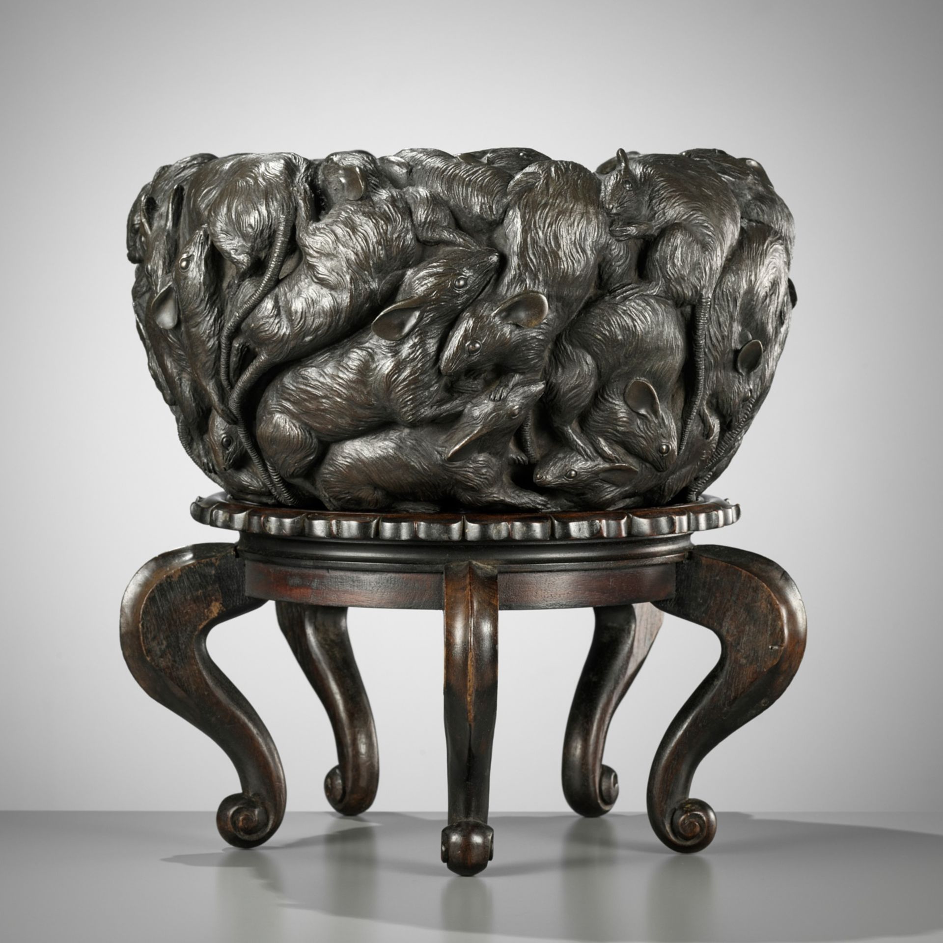 YOSHITANI: A MASSIVE AND HIGHLY UNUSUAL BRONZE JARDINIÃˆRE DEPICTING A NEST OF RATS