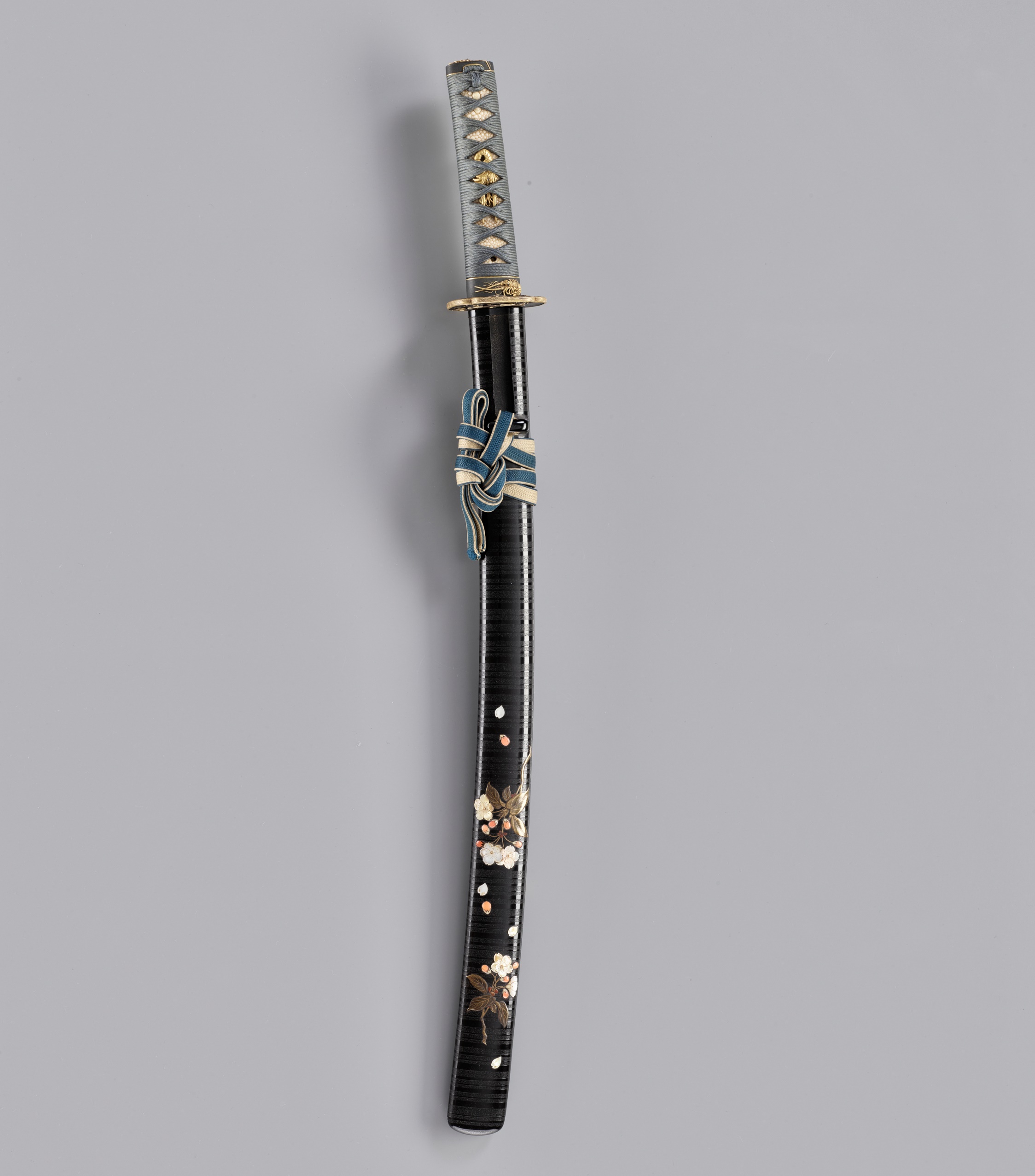 A SUPERB INLAID LACQUER WAKIZASHI KOSHIRAE WITH CHERRY BLOSSOMS