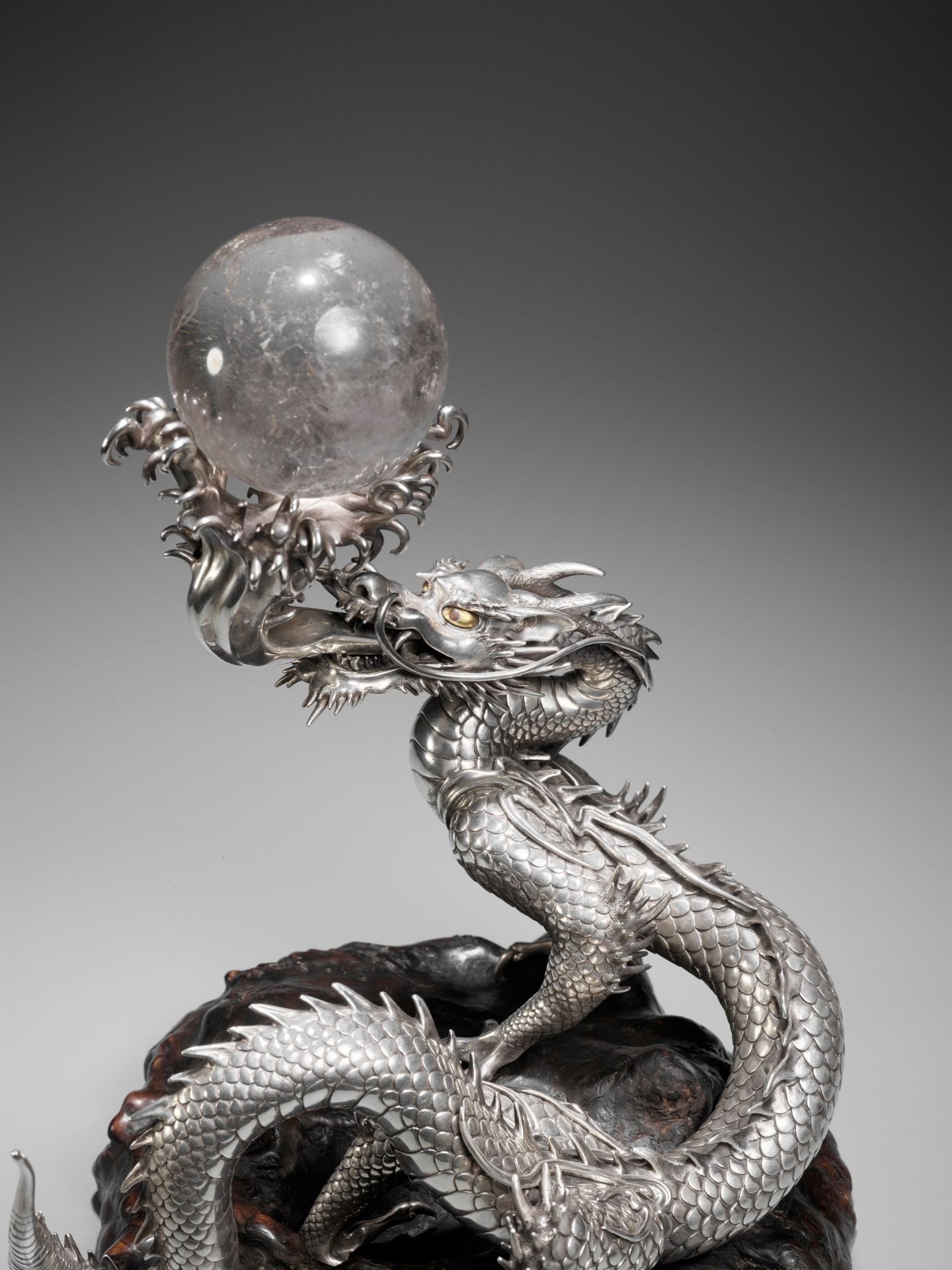 SANMI: A MASTERFUL SILVER OKIMONO OF A DRAGON WITH ROCK CRYSTAL SPHERE - Image 17 of 21