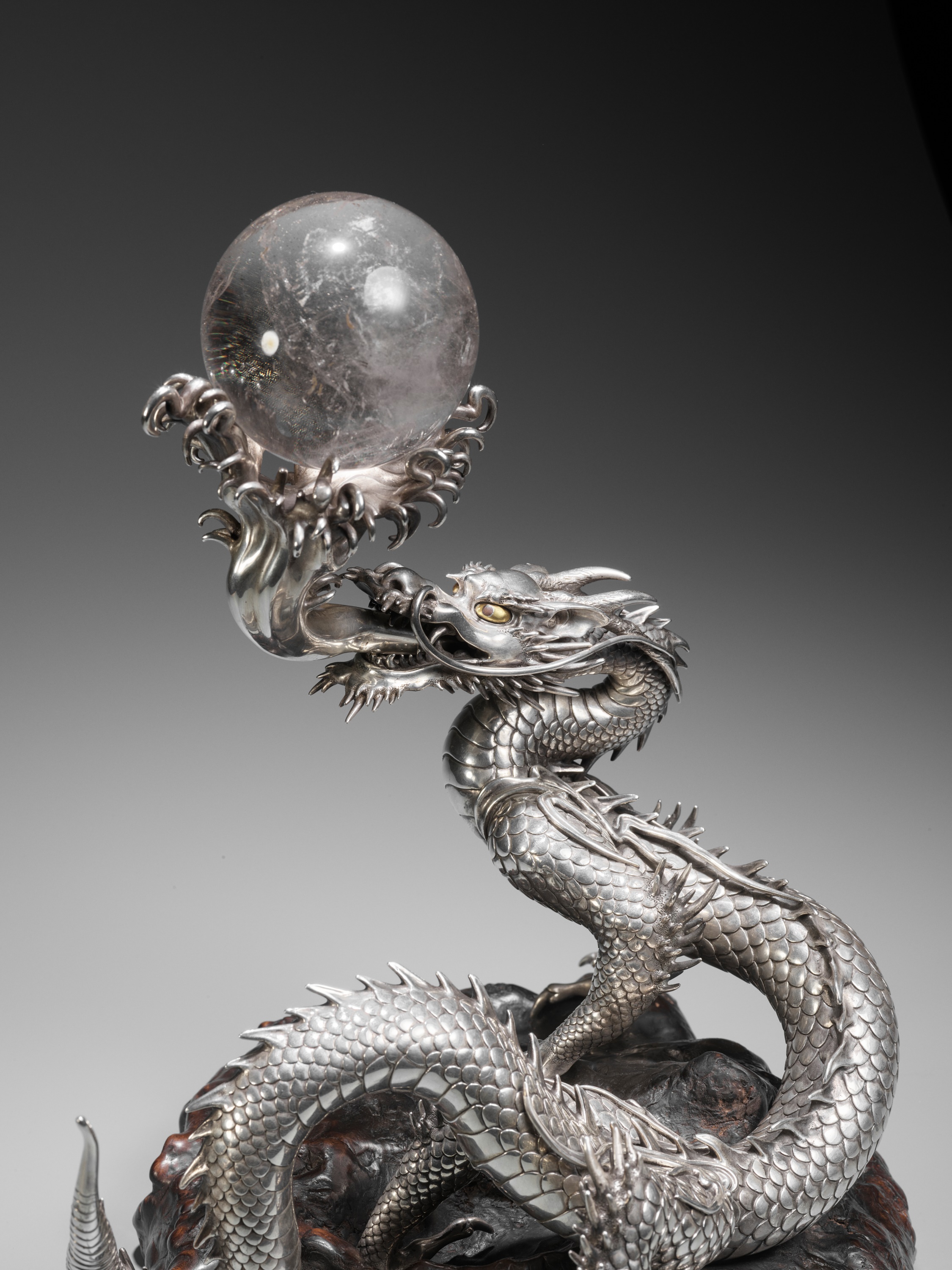 SANMI: A MASTERFUL SILVER OKIMONO OF A DRAGON WITH ROCK CRYSTAL SPHERE - Image 15 of 21