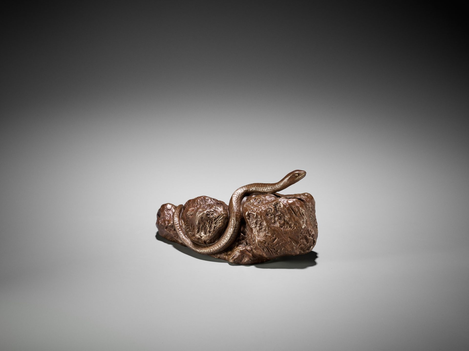 TSUDA EIJU: A BRONZE OKIMONO OF A SNAKE ON A ROCK - Image 8 of 14