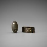 IWAMOTO KANRI: A FINE SHIBUICHI ISHIMEJI FUCHI AND KASHIRA WITH SWALLOWS