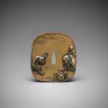 ICHIRYU TOSHIMITSU: A SUPERB SENTOKU BAKUMATSU TSUBA WITH MONKEYS AND CRABS