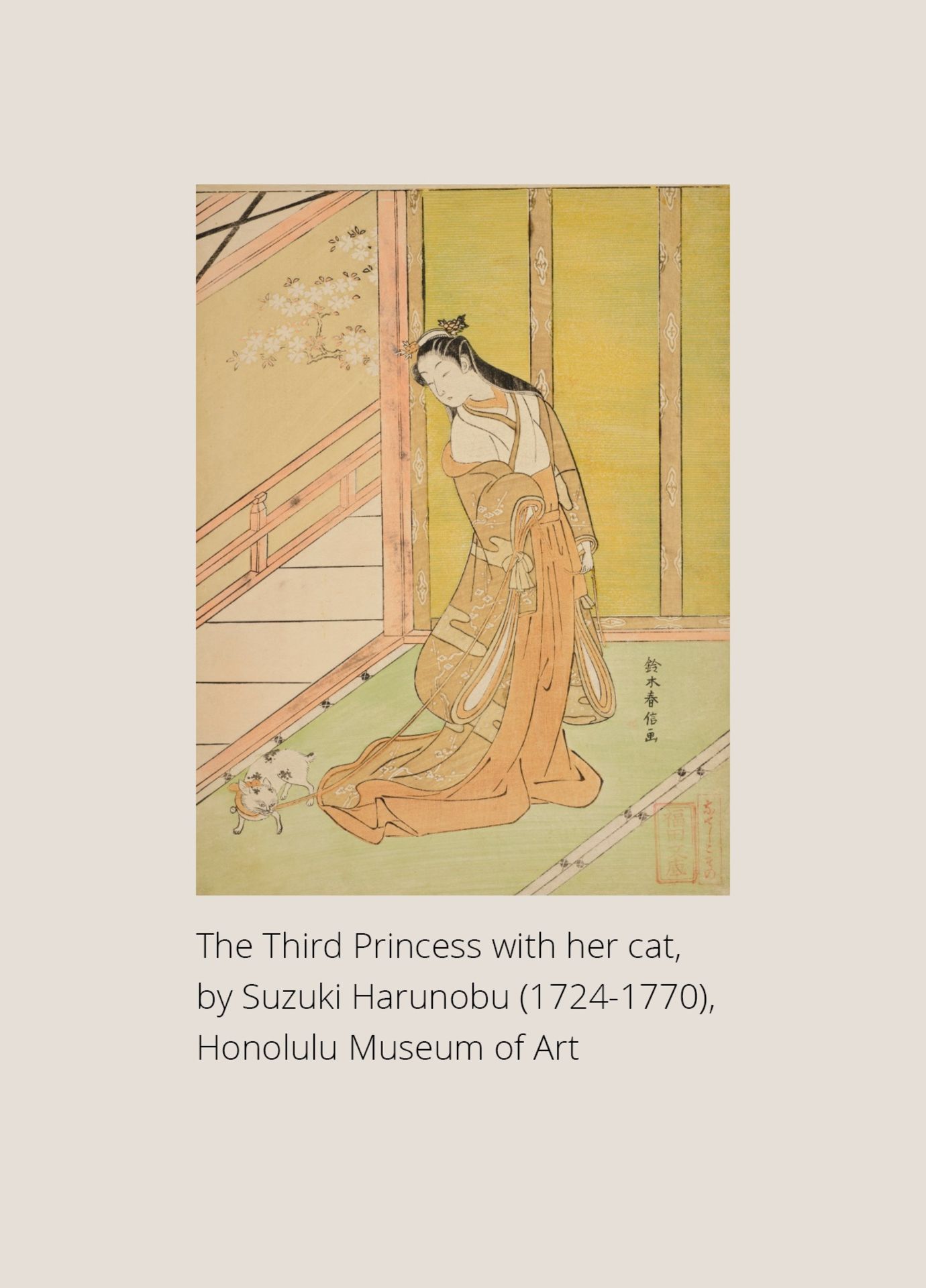 AN INLAID LACQUER BOX AND COVER WITH THE THIRD PRINCESS AND HER CAT FROM THE TALE OF GENJI - Image 5 of 13