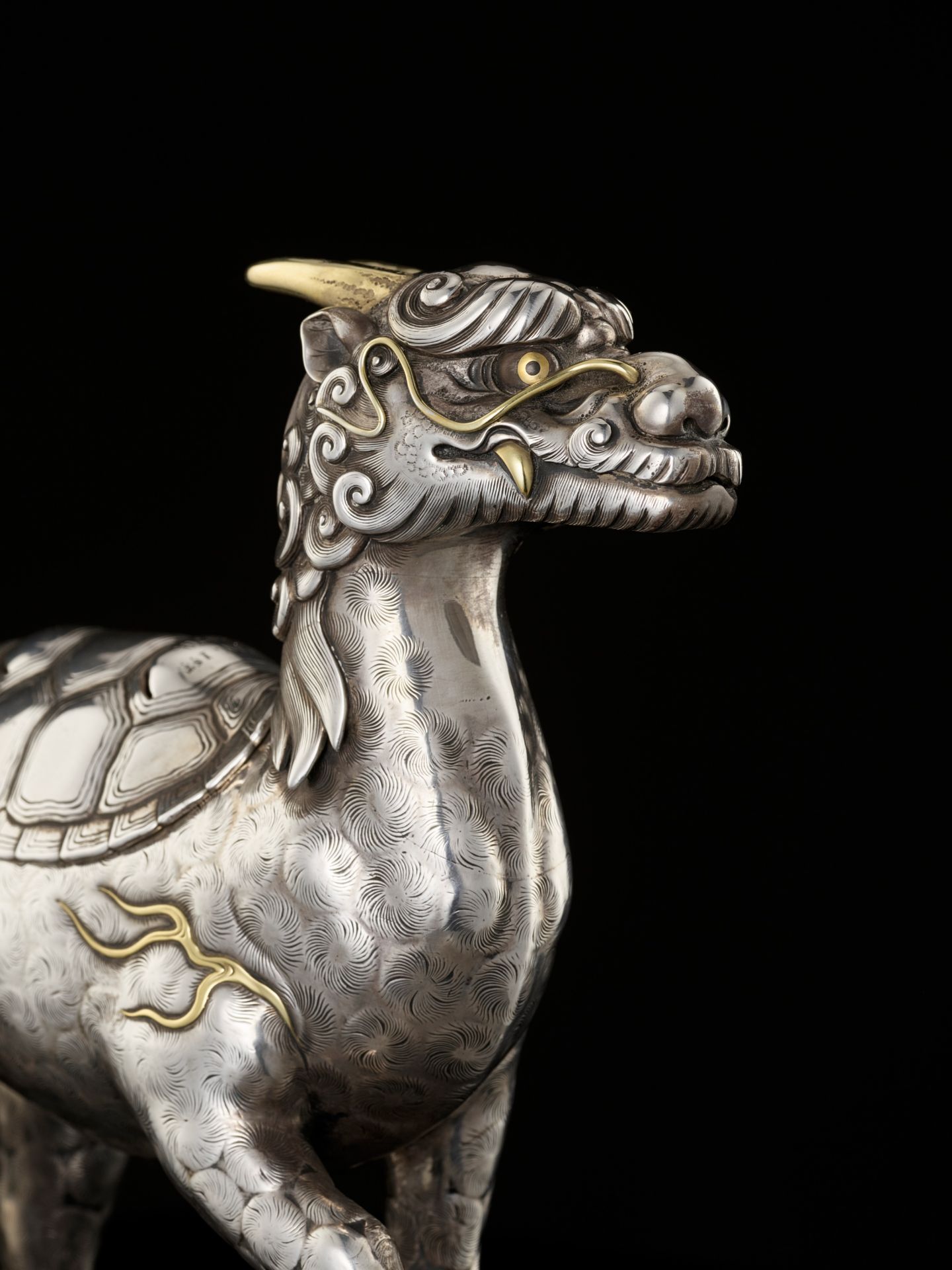 A RARE AND EXCEPTIONAL PARCEL-GILT SILVER KORO (INCENSE BURNER) IN THE FORM OF A SUISEI - Image 2 of 13