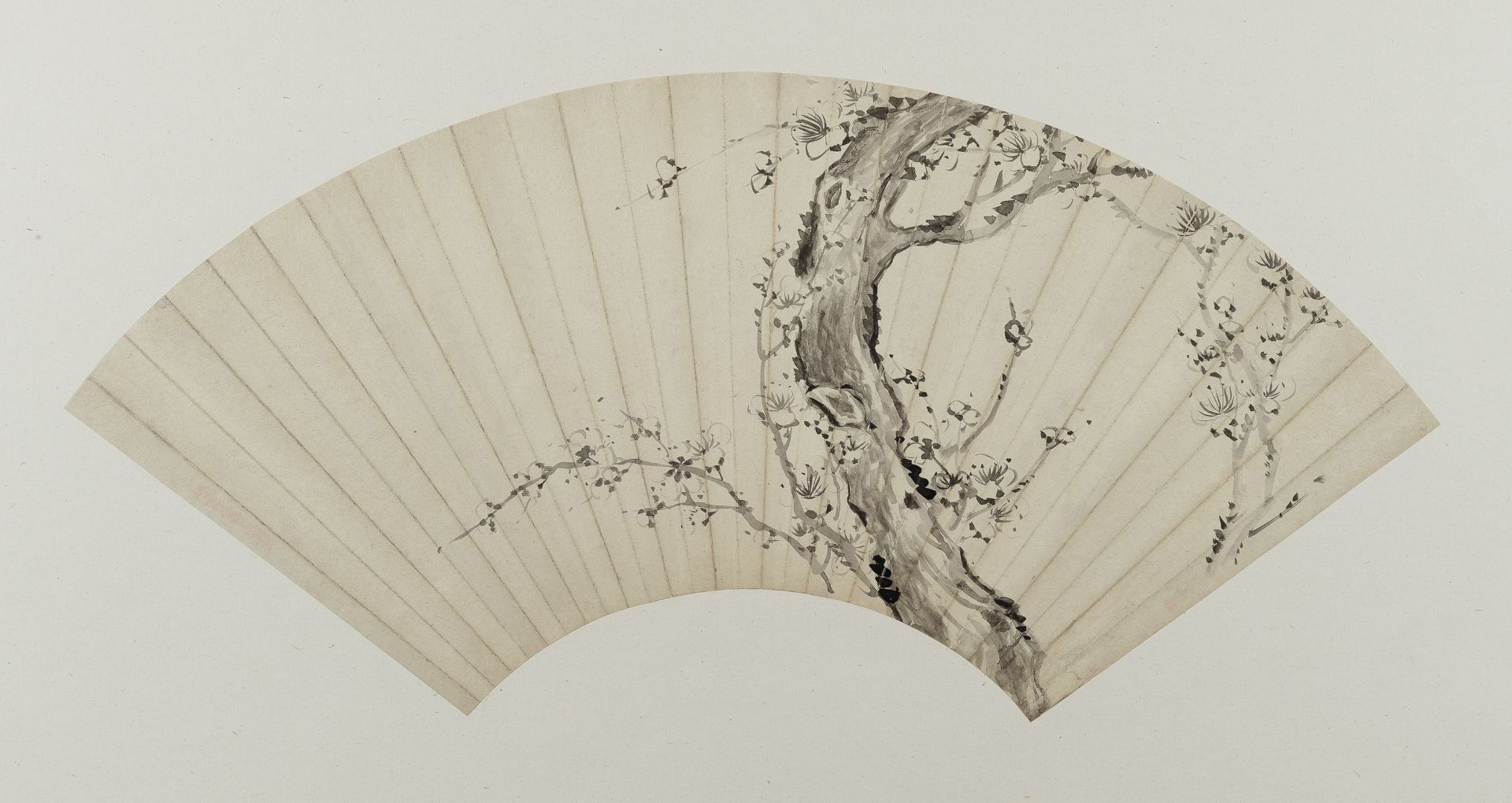 FAN SHAPE PLUM BLOSSOMS PAINTING