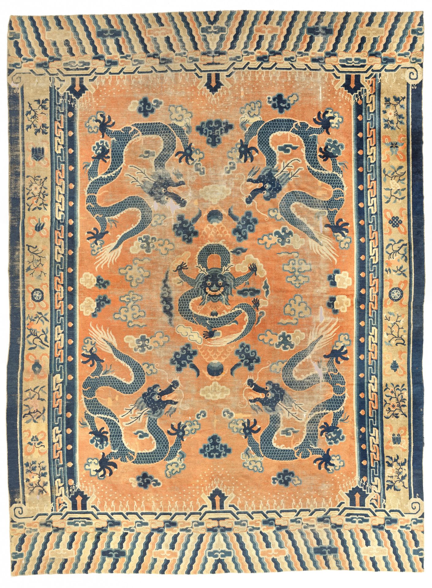 A LARGE 'FIVE DRAGON' WOOL CARPET, QIANLONG