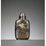AN INSIDE-PAINTED 'HAWK AND MOON' SMOKY CRYSTAL SNUFF BOTTLE, BY YE ZHONGSAN, DATED 1935
