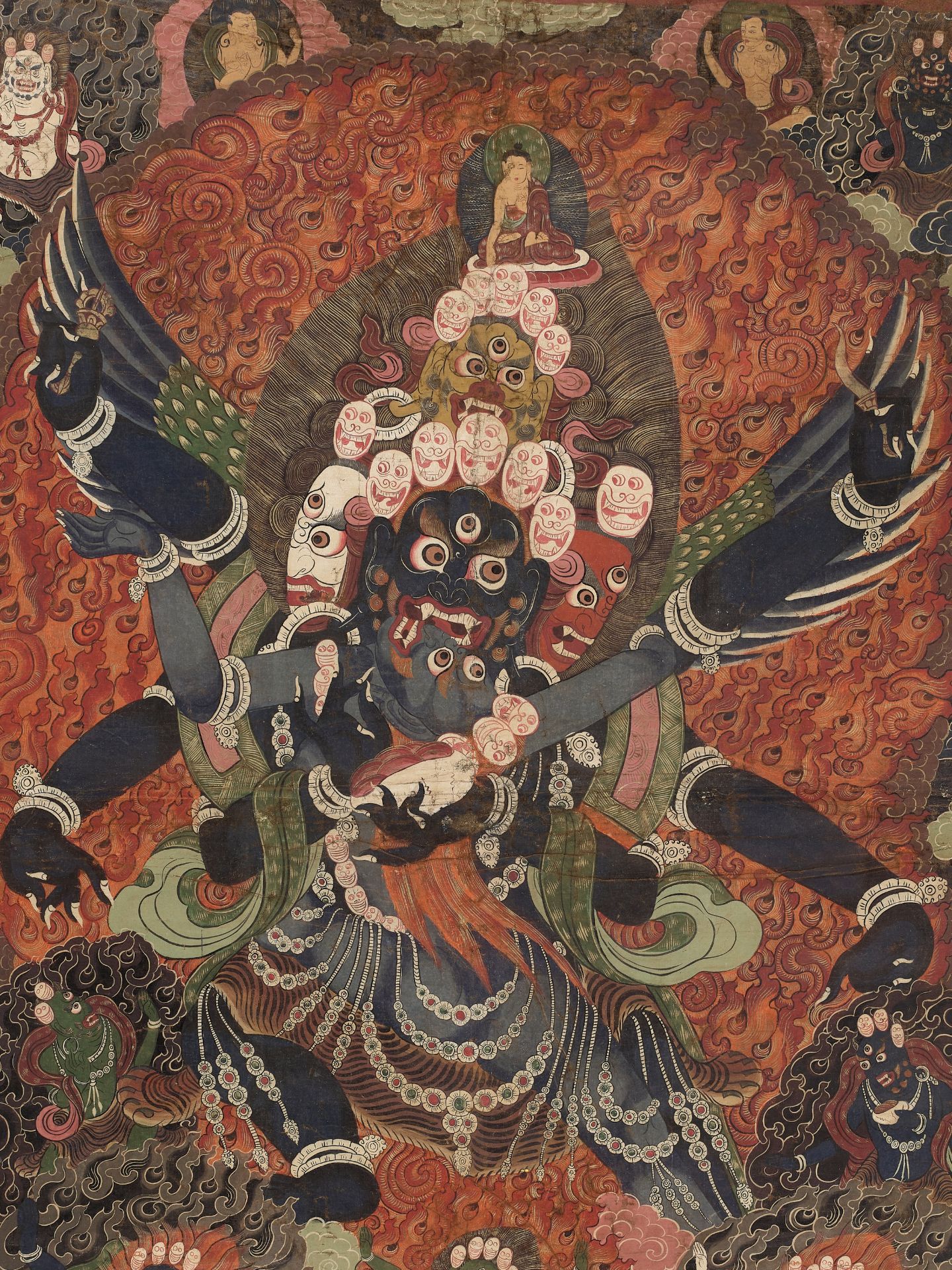 A VERY LARGE THANGKA OF A HERUKA AND CONSORT, TIBET, 18TH-19TH CENTURY - Bild 3 aus 7