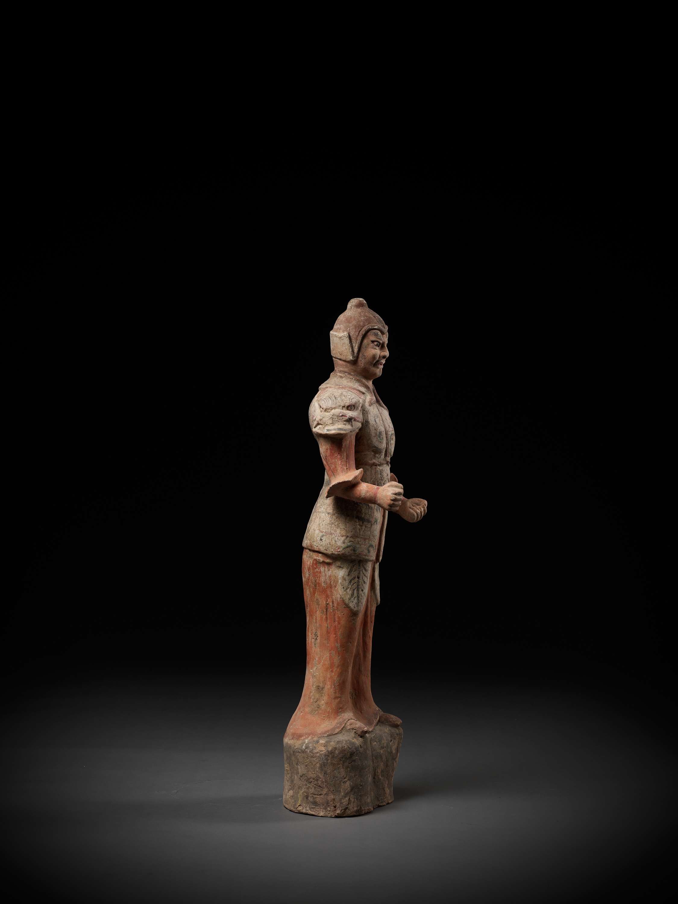 A MASSIVE PAINTED POTTERY FIGURE OF A LOKAPALA, TANG DYNASTY - Image 8 of 11