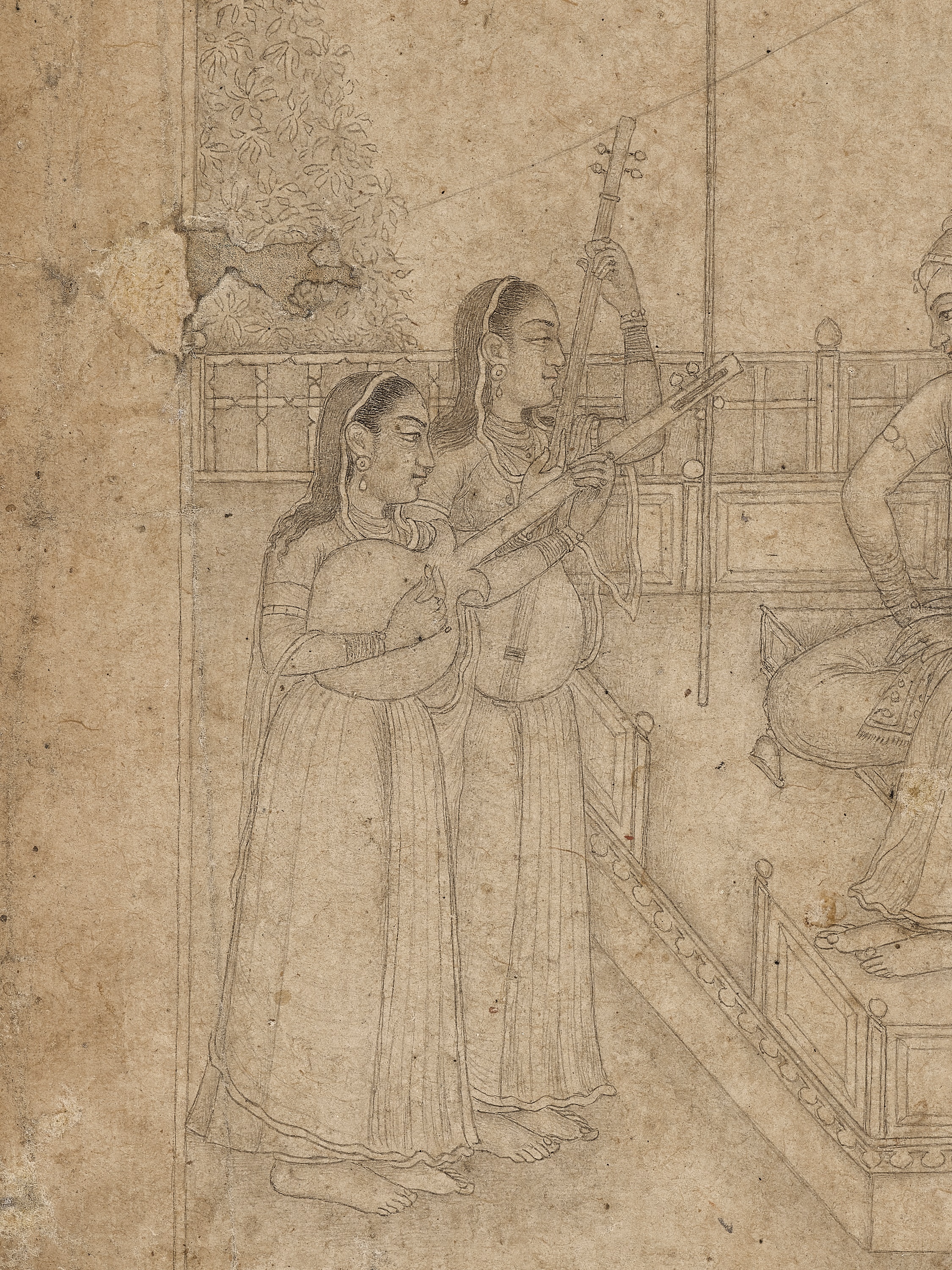 AN INDIAN MINIATURE DRAWING OF A PRINCE AND PRINCESS ENJOYING A MUSIC RECITAL - Image 2 of 12