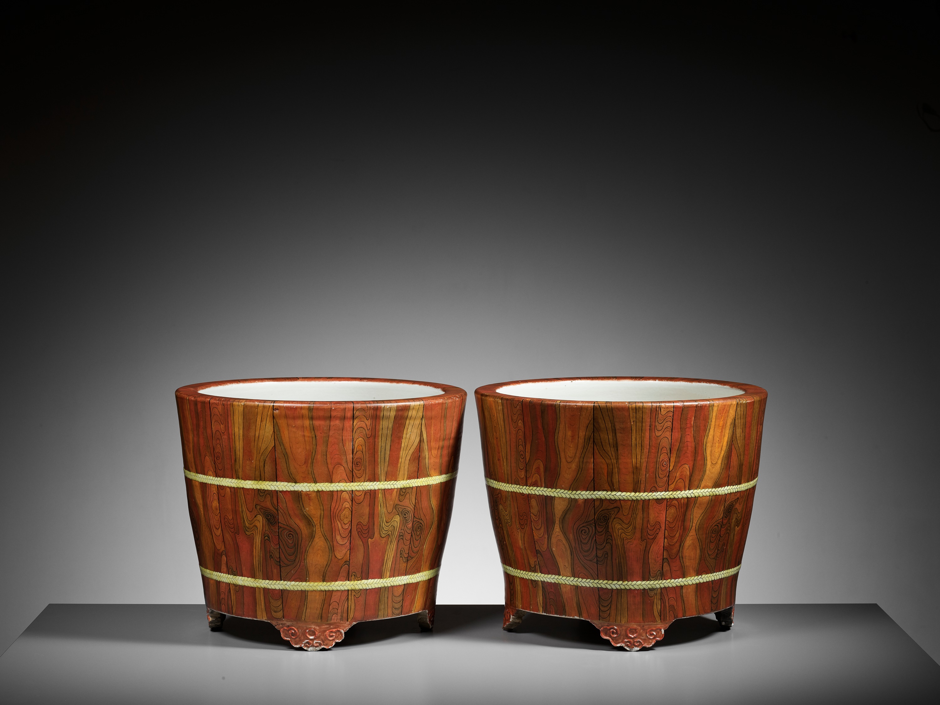 A PAIR LARGE 'FAUX-BOIS' JARDINIERES, QIANLONG MARKS AND PROBABLY OF THE PERIOD (circa 1736-1795) - Image 9 of 22