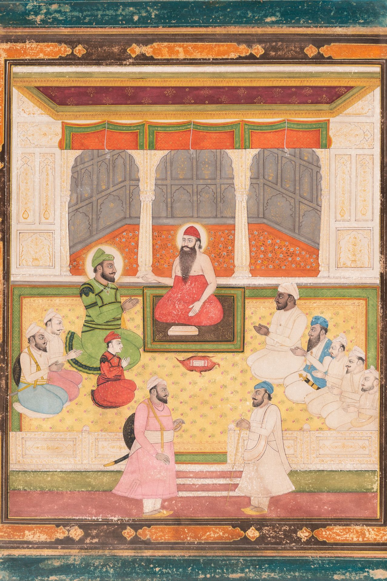 A MINIATURE PAINTING OF MUGHAL EMPEROR BABUR PAYING HOMAGE TO GURU NANAK - Image 3 of 5