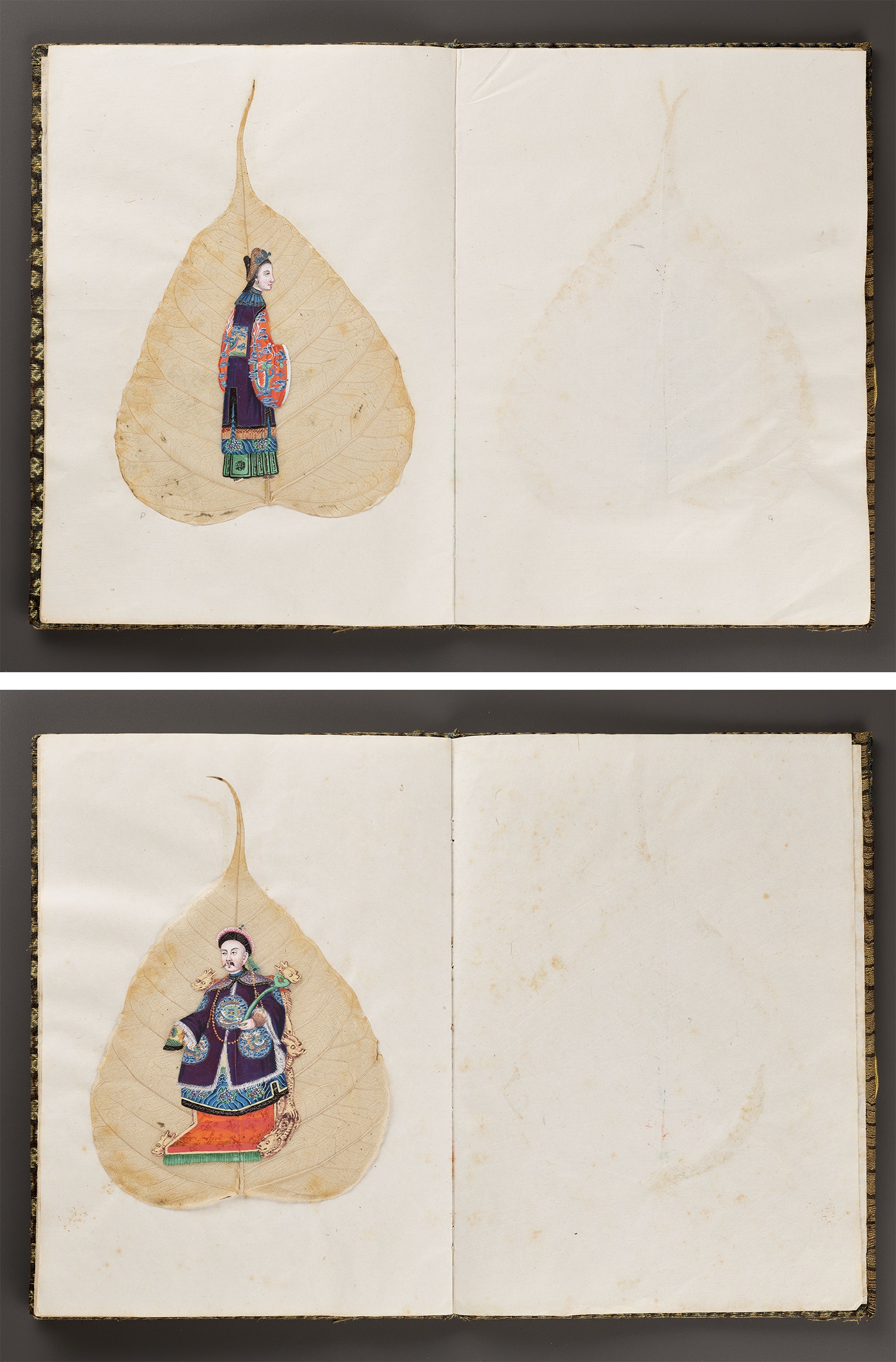 A RARE ALBUM OF TWELVE BODHI LEAF PAINTINGS, 19TH CENTURY - Image 11 of 17