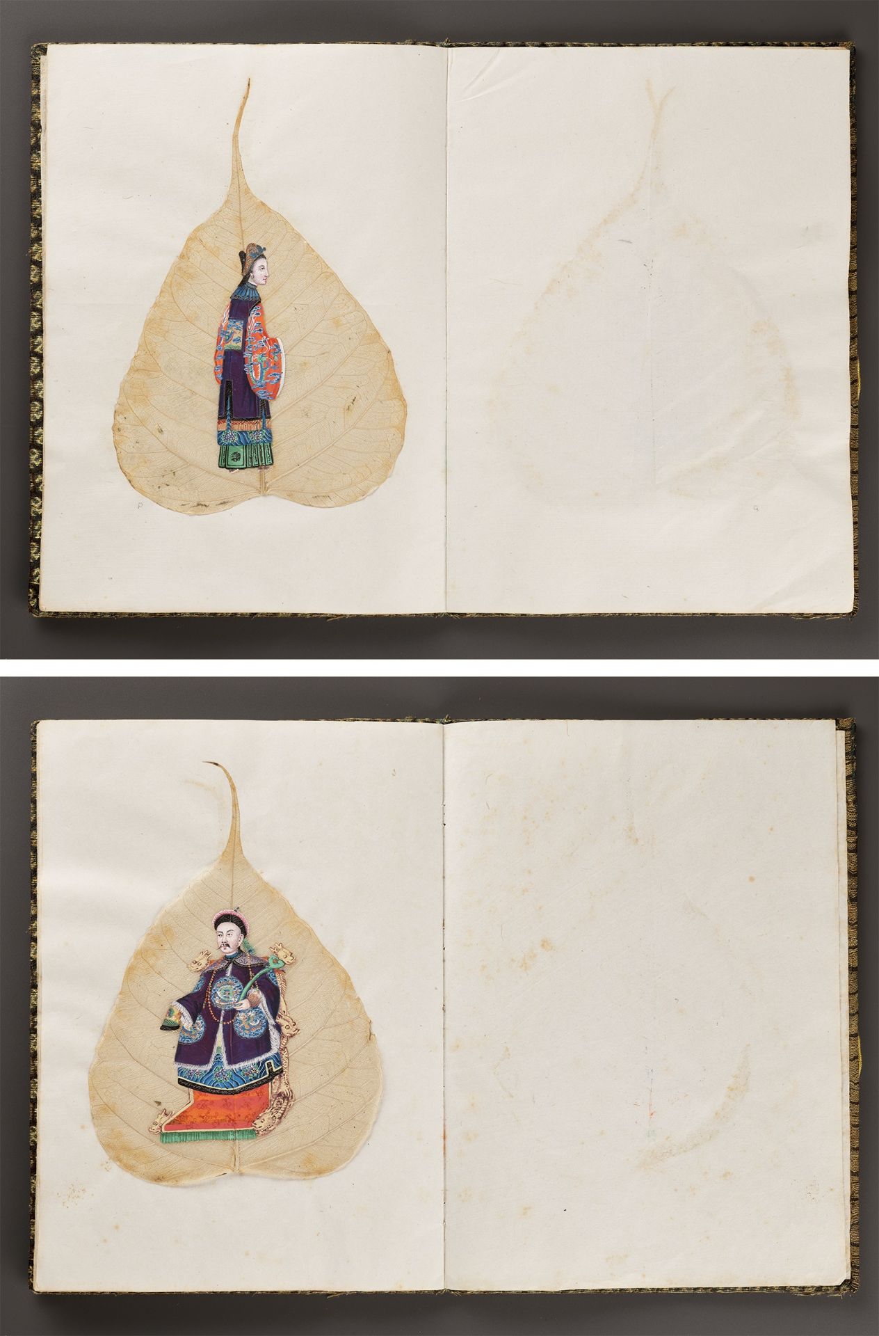 A RARE ALBUM OF TWELVE BODHI LEAF PAINTINGS, 19TH CENTURY - Bild 11 aus 17