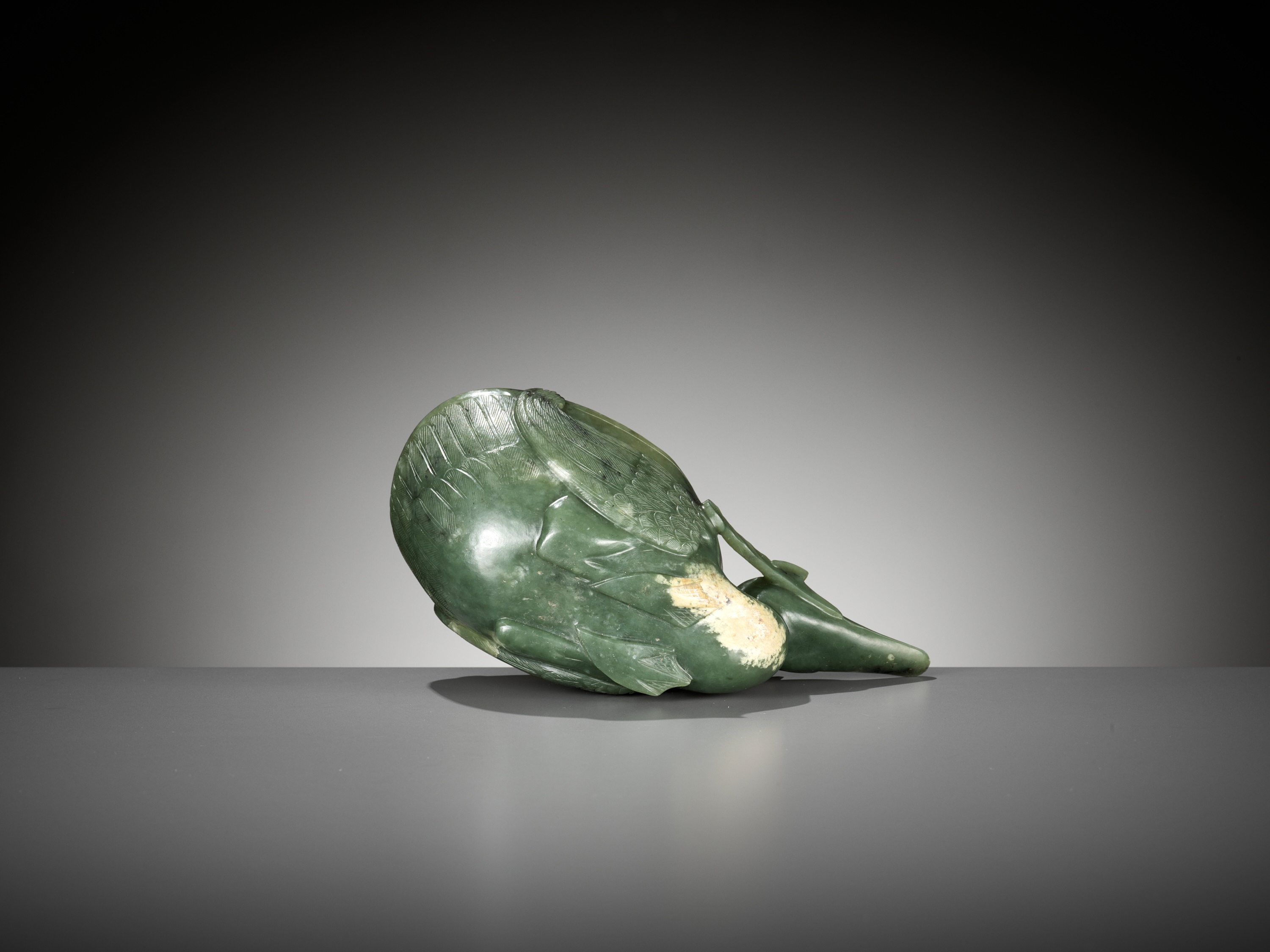 A SPINACH GREEN JADE 'DUCK' LIBATION CUP, QING DYNASTY - Image 9 of 9