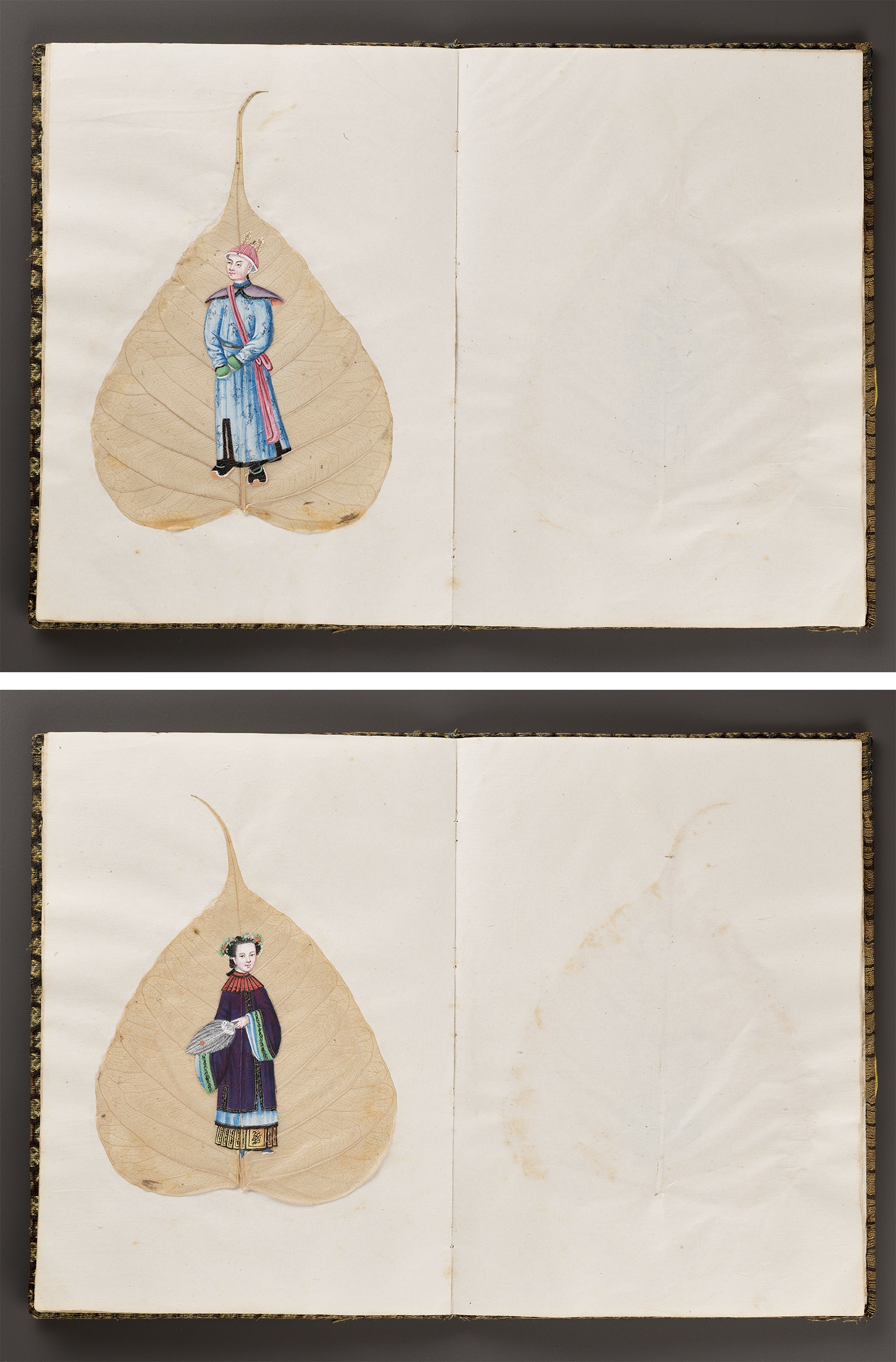 A RARE ALBUM OF TWELVE BODHI LEAF PAINTINGS, 19TH CENTURY - Image 7 of 17