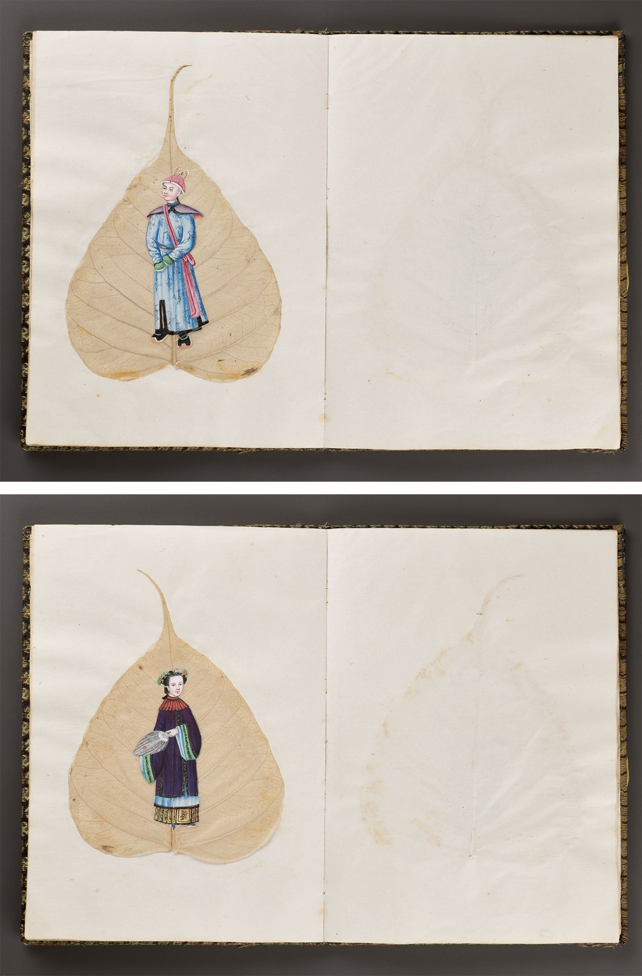 A RARE ALBUM OF TWELVE BODHI LEAF PAINTINGS, 19TH CENTURY - Bild 7 aus 17