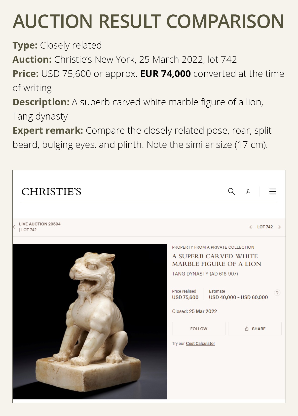 A SMALL WHITE MARBLE FIGURE OF A LION, TANG DYNASTY - Image 5 of 17