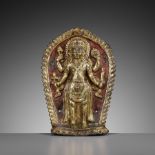 A GILT COPPER REPOUSSE PLAQUE OF VISHNU, 16TH-17TH CENTURY