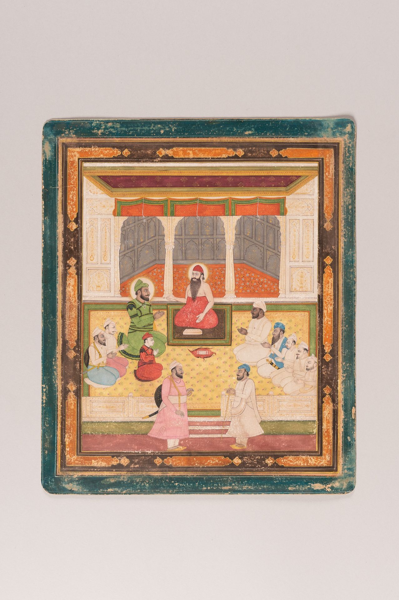 A MINIATURE PAINTING OF MUGHAL EMPEROR BABUR PAYING HOMAGE TO GURU NANAK - Image 2 of 5